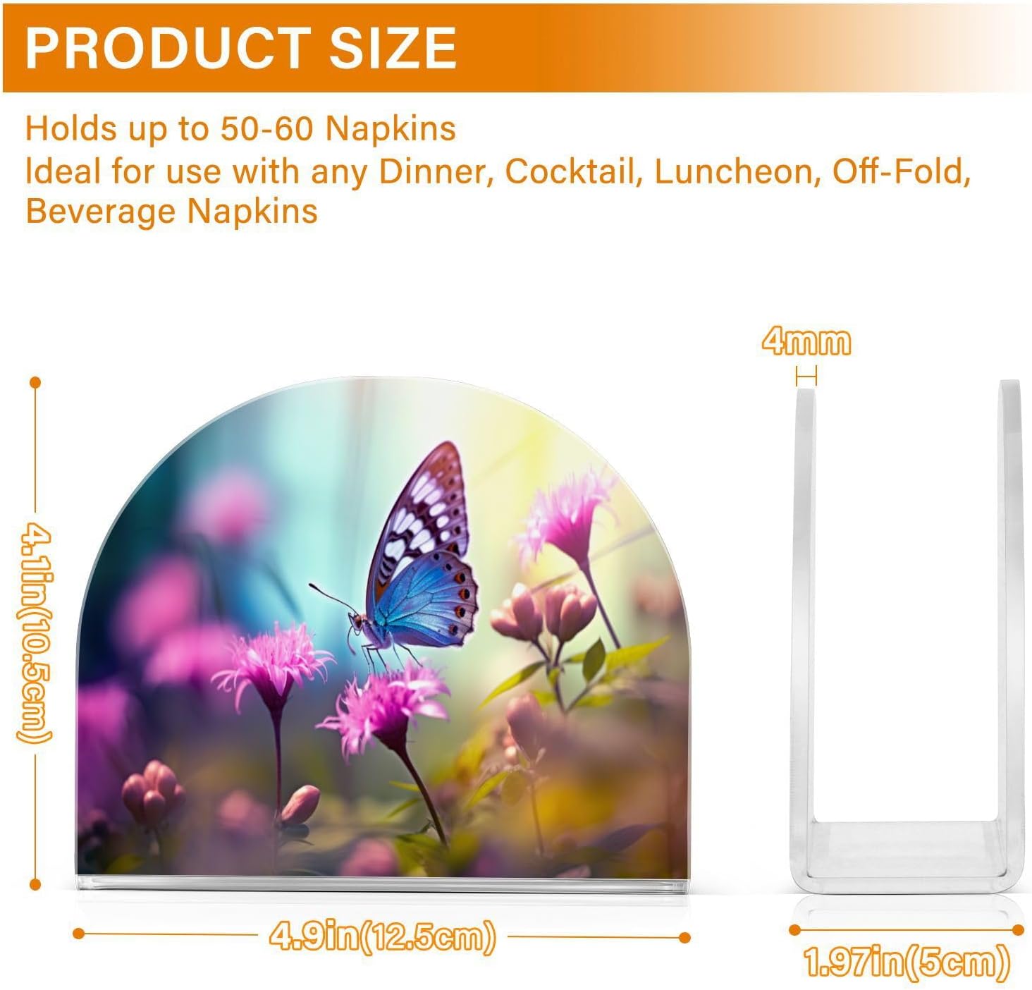 Napkin Holder Butterfly Flowers Napkin Holders for Tables, Clear Acrylic Napkin Holders Cocktail Napkin Holder for Kitchen Restaurant Bar Home Decor