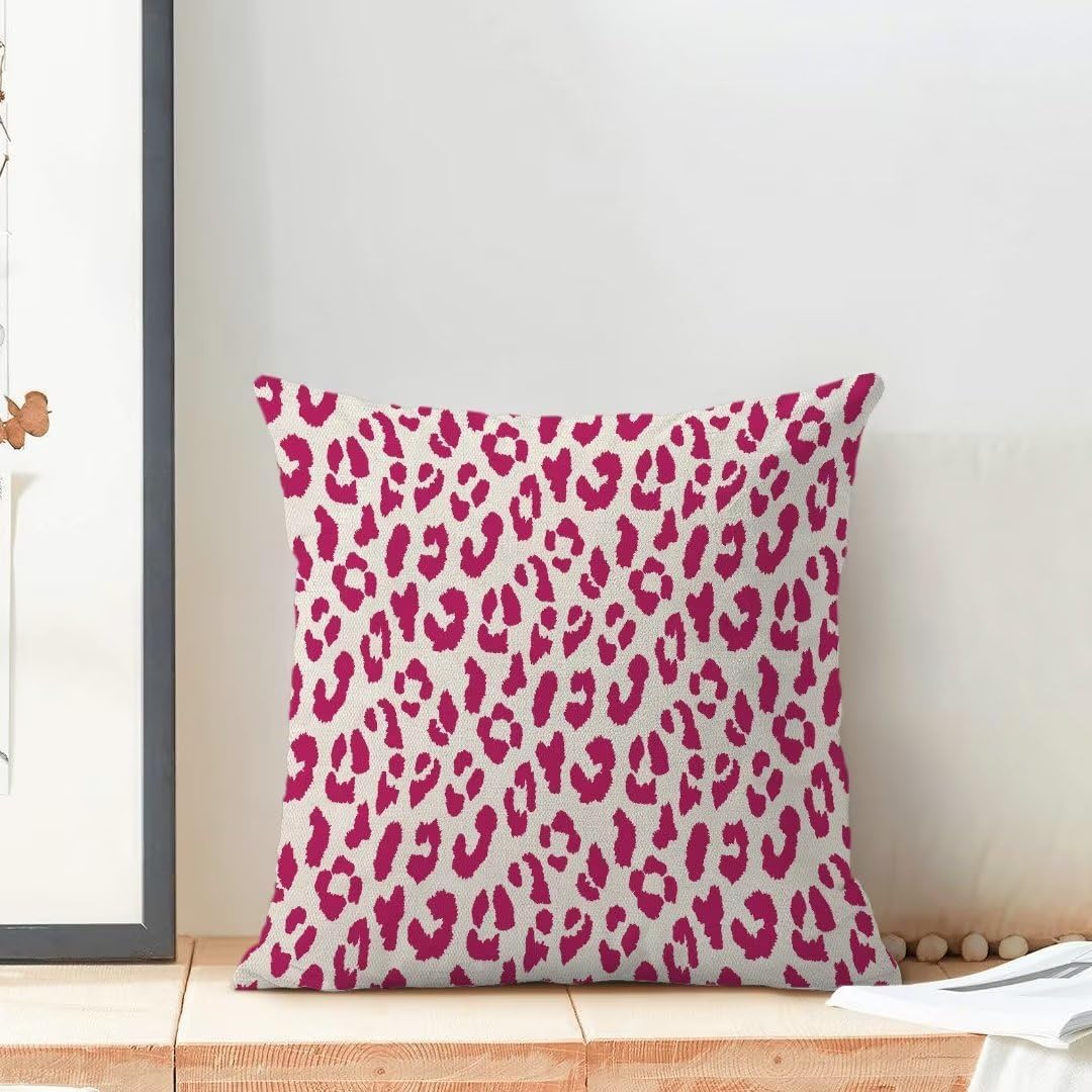 Juego de 2 fundas de almohada de leopardo rosa intenso de 18 x 18 pulgadas, almohadas con estampado de animales de guepardo, fundas de almohada