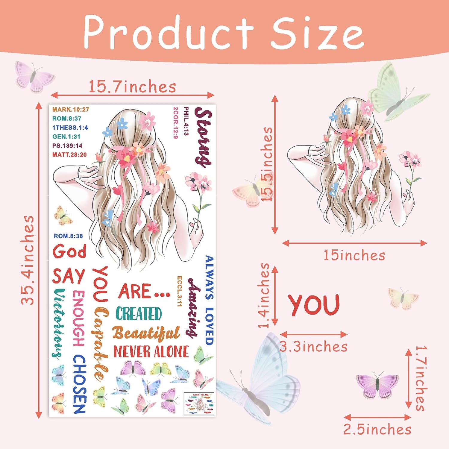 Calcomanías de pared con citas inspiradoras, coloridas calcomanías de pared motivacionales para niñas, citas positivas, calcomanías de pared