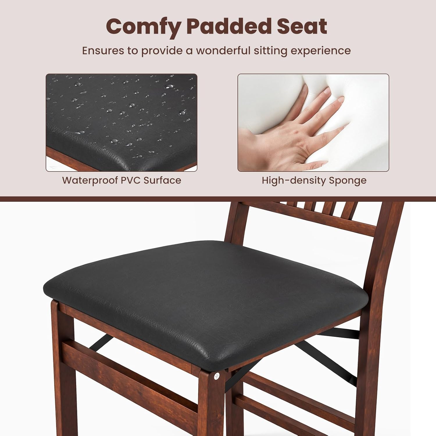GOFLAME Juego de 4 sillas plegables de comedor, sillas plegables con asiento acolchado y respaldo alto, sillas de comedor de madera, paquete de 4