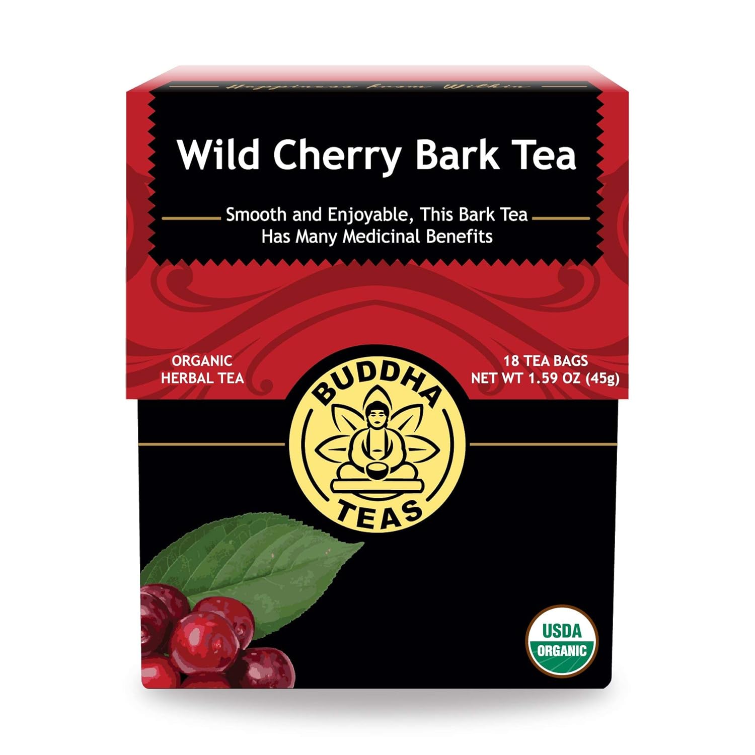 Buddha Teas Té orgánico de corteza de cereza silvestre – OU Kosher, USDA orgánico, CCOF orgánico, 18 bolsas de té sin blanqueador