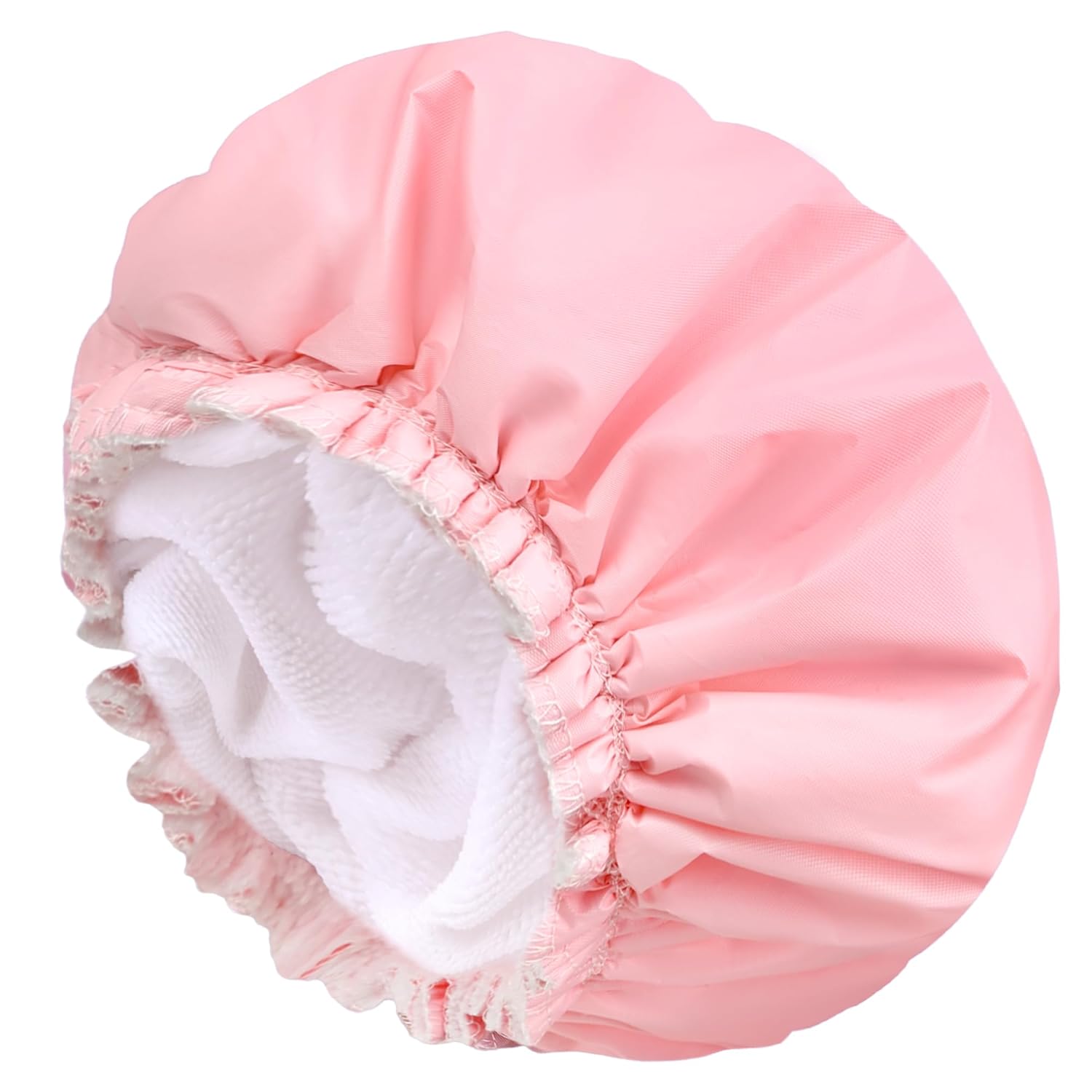Gorros de ducha para mujer, con forro de tela de toalla de EVA, elástico y reutilizable, doble capa impermeable, gorro de ducha de baño, gorro de