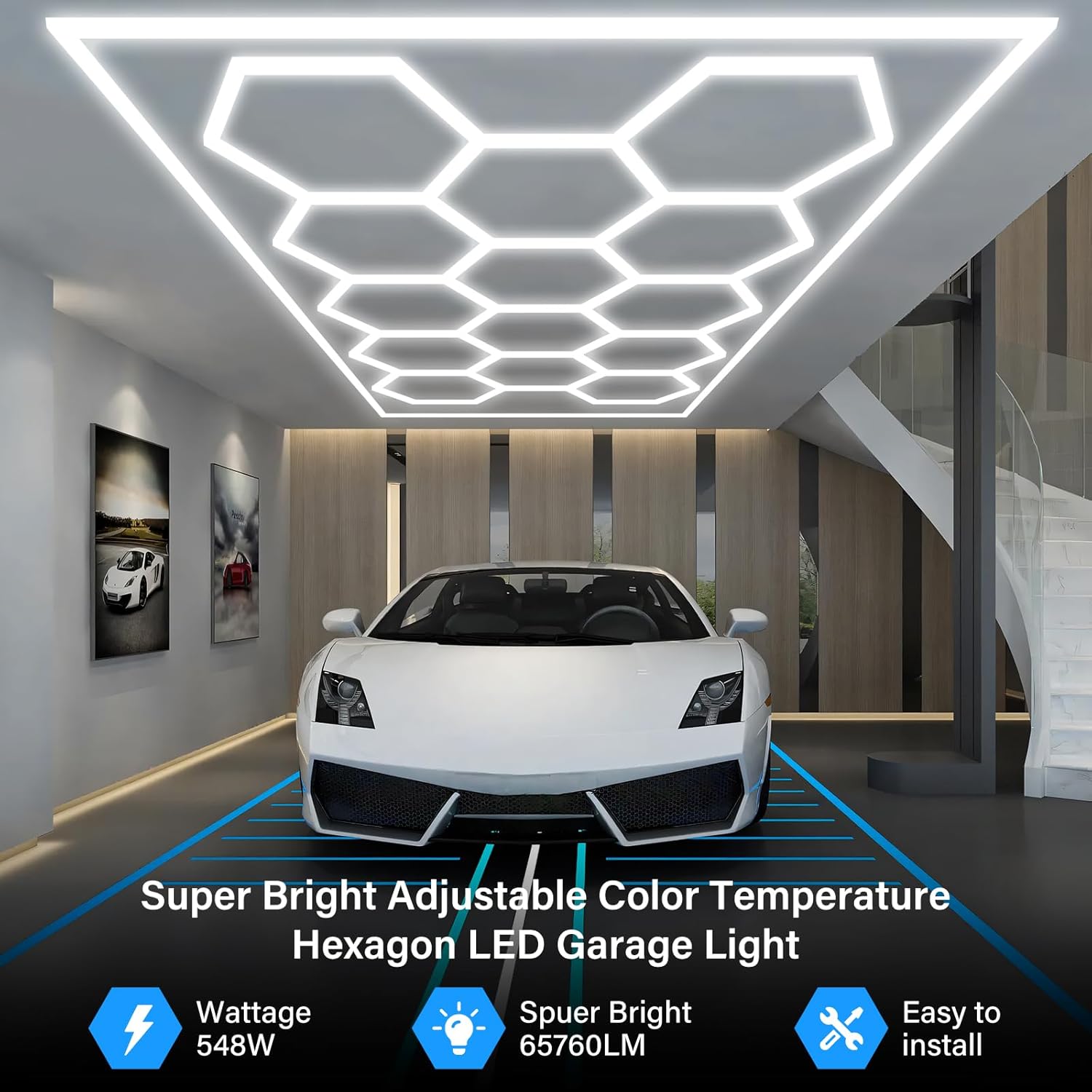 Gneng Luces LED hexagonales 6500K4500K3000K, 3 luces hexagonales de temperatura de color, Luz hexagonal LED con interruptor táctil de pared WiFi,