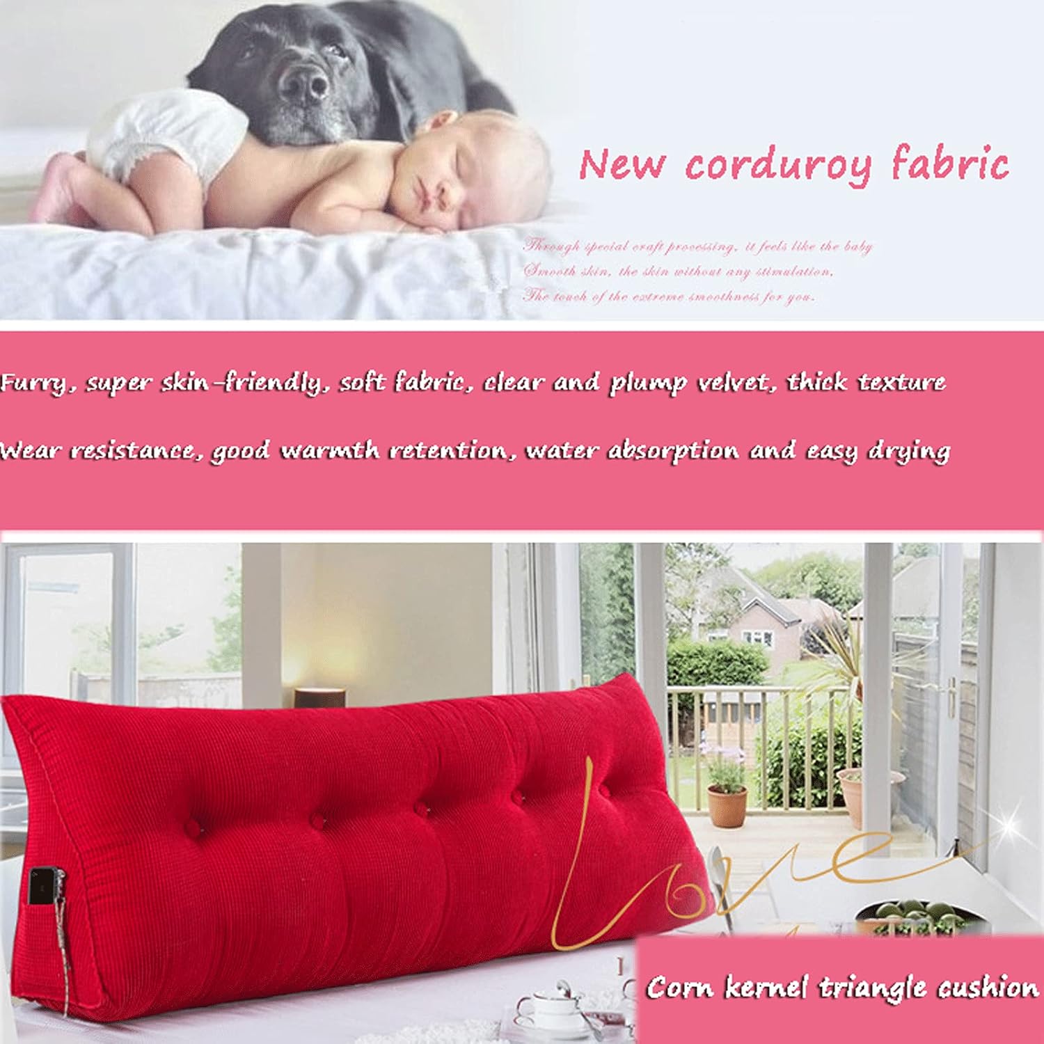 Almohada de cabecero suave, para descansar en la cama, extraíble, almohada de lectura triangular esponjosa, con funda extraíble, cojín lumbar