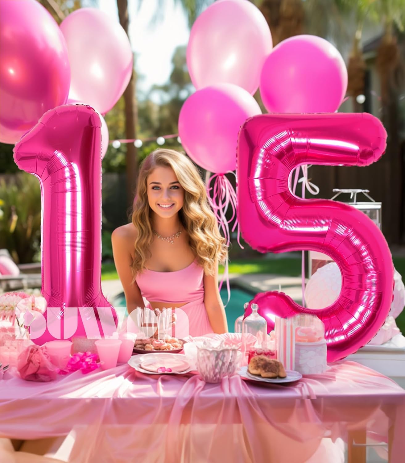 SUWEN Globos grandes de 40 pulgadas, color rosa intenso, globos grandes de número 15 de helio, globos de helio del 0 al 9, decoraciones de fiesta de