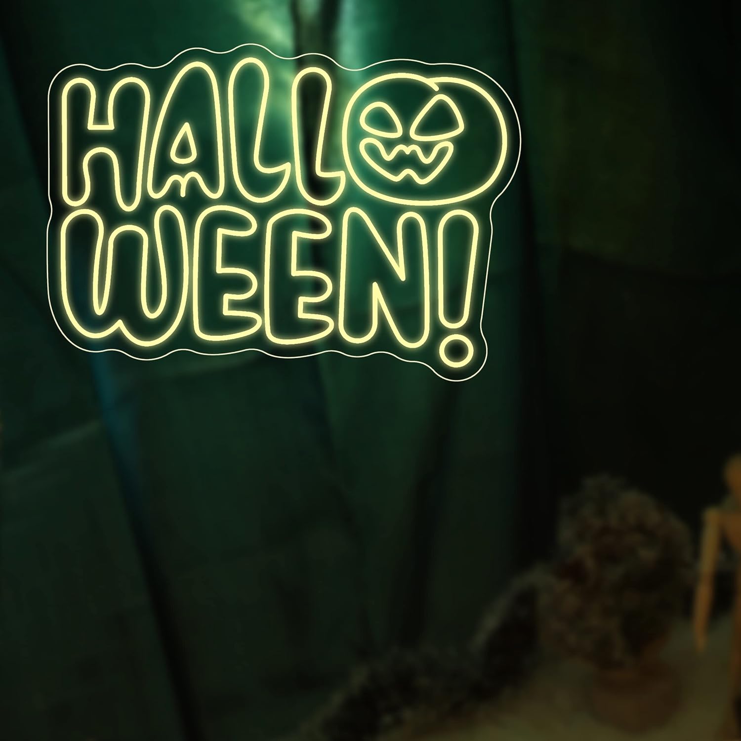 Decoraciones de Halloween para exteriores e interiores, letreros de neón de Halloween, calabaza, luz de neón grande regulable de 23 x 17 pulgadas,
