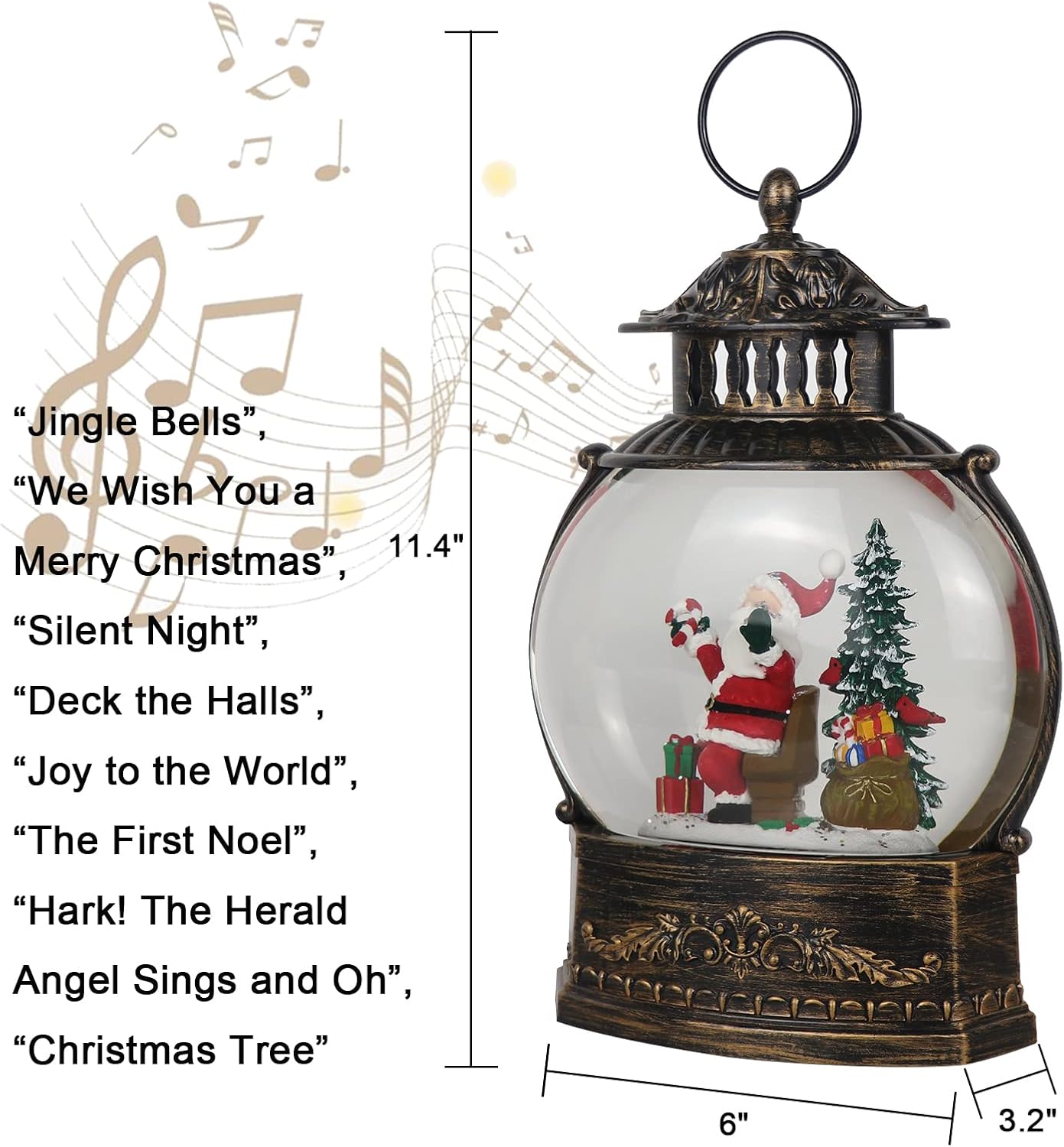 DRomance Christmas Singing Snow Globe Lantern Battery Operated USB Powered Lighted Water Glitters Music Snow Globe Holiday Decoration for Women