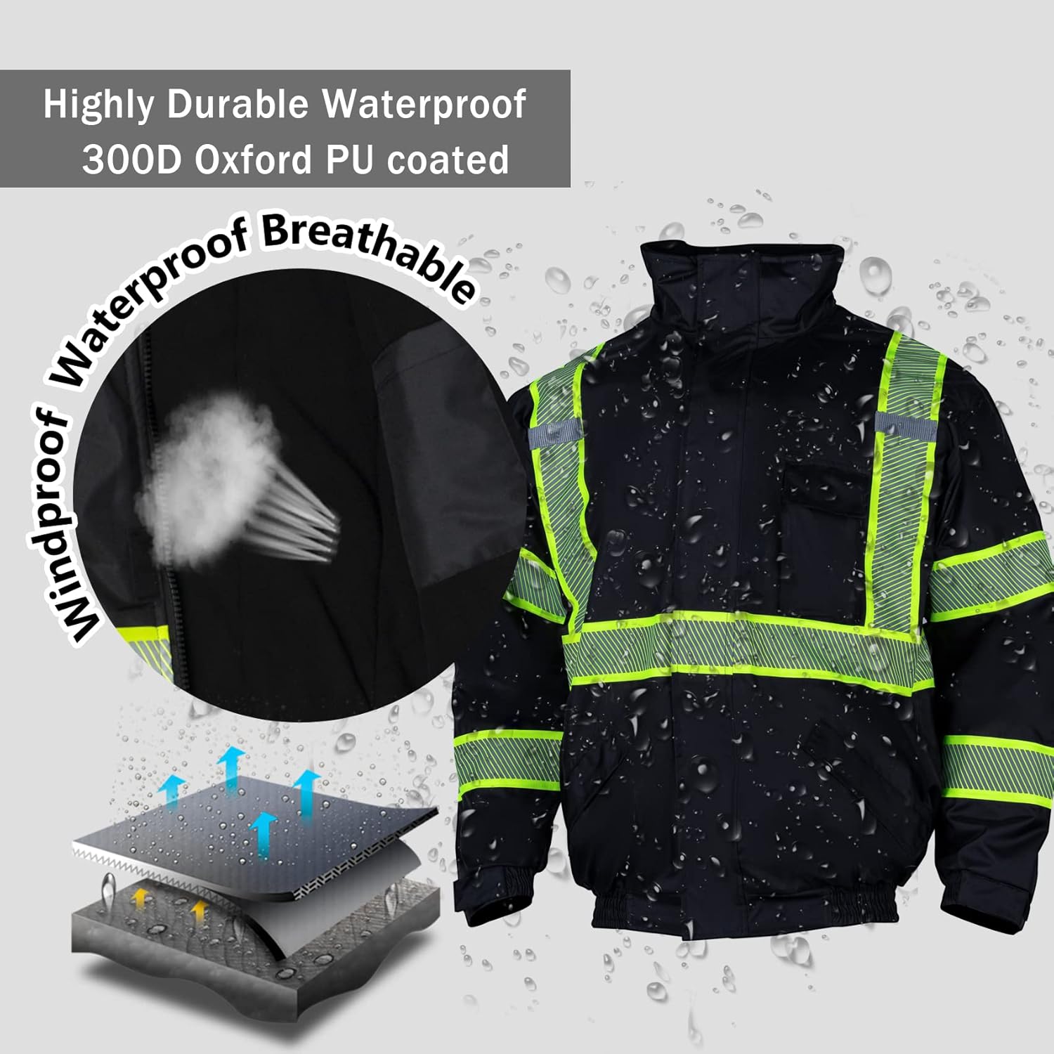 VENDACE Hi Vis – Chaquetas de invierno reflectantes de seguridad para hombre, forro polar con forro polar ANSI Clase 1, chaqueta de alta