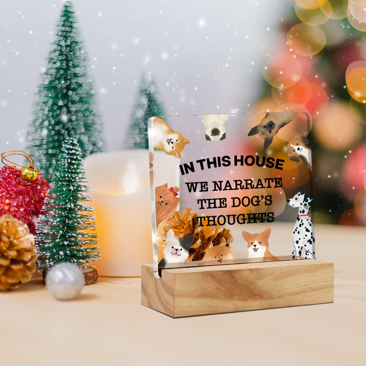 Letrero acrílico para escritorio con frase en inglés “Dog Quote in This Home We Narrate the Dog’s Thoughts”, decoración de escritorio de acrílico