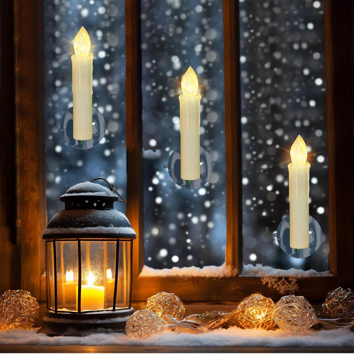 Velas de Navidad para ventana con control remoto, accesorios