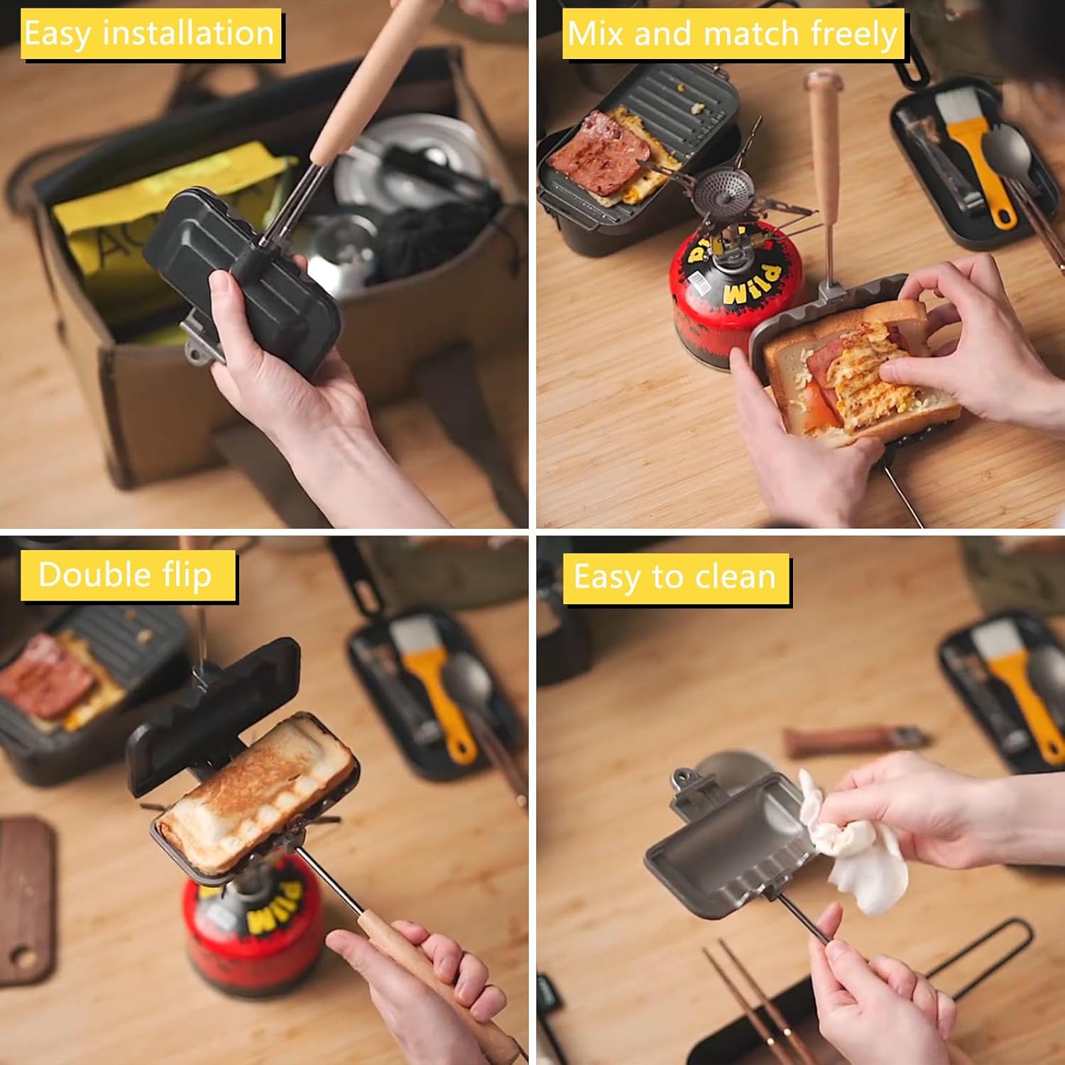 Sandwichera 4w1h, sandwichera caliente, bandeja para hornear sándwiches de doble cara, sándwiches de desayuno, sandwichera portátil para acampar al
