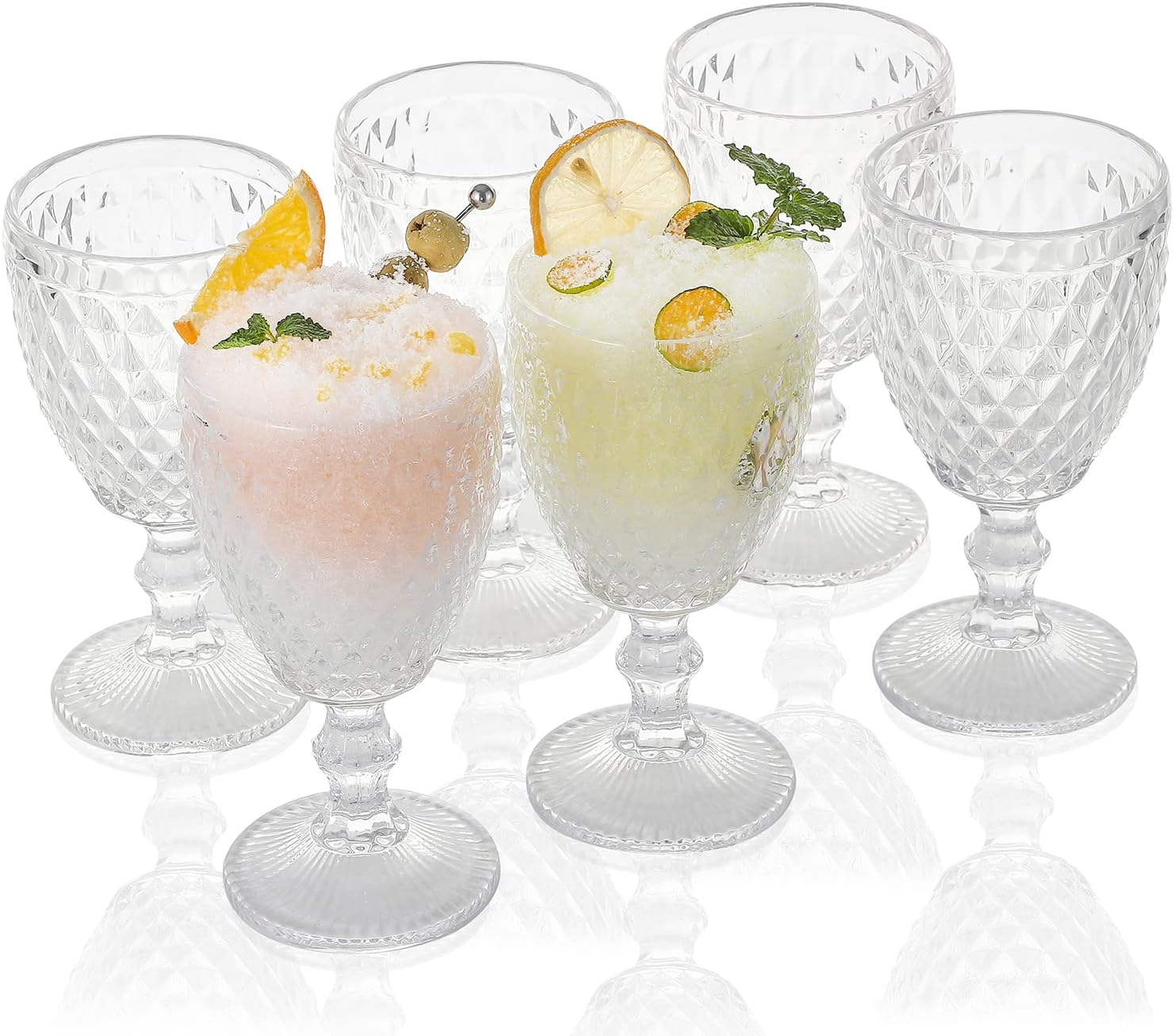 Argyle Collection – Vasos de 10 onzas, juego de 6 vasos de 2,732.0 F para mesa de agua transparente, estilo vintage en relieve con patrón de