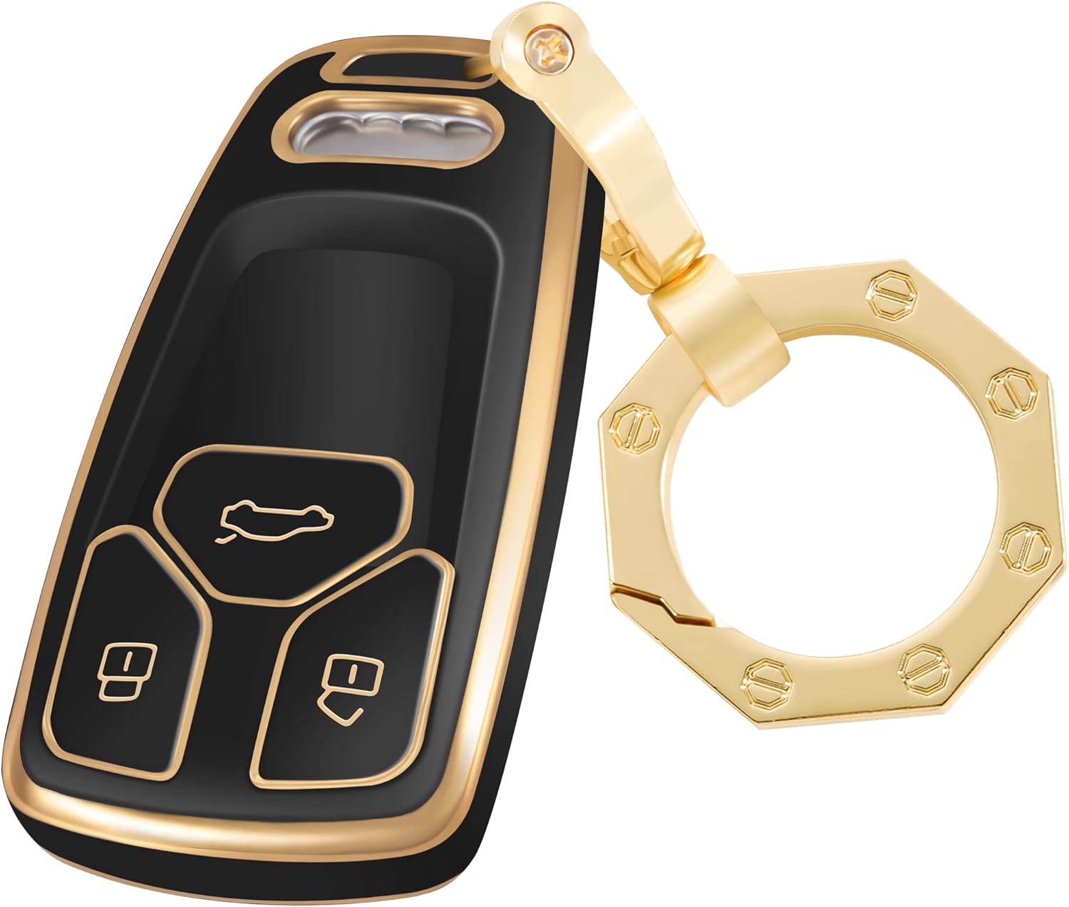 YHC Funda para llavero Audi, funda de llave de coche premium con llavero de moda compatible con Audi A4 Q7 Q5 TT A3 A6 SQ5 R8 S5 dorado