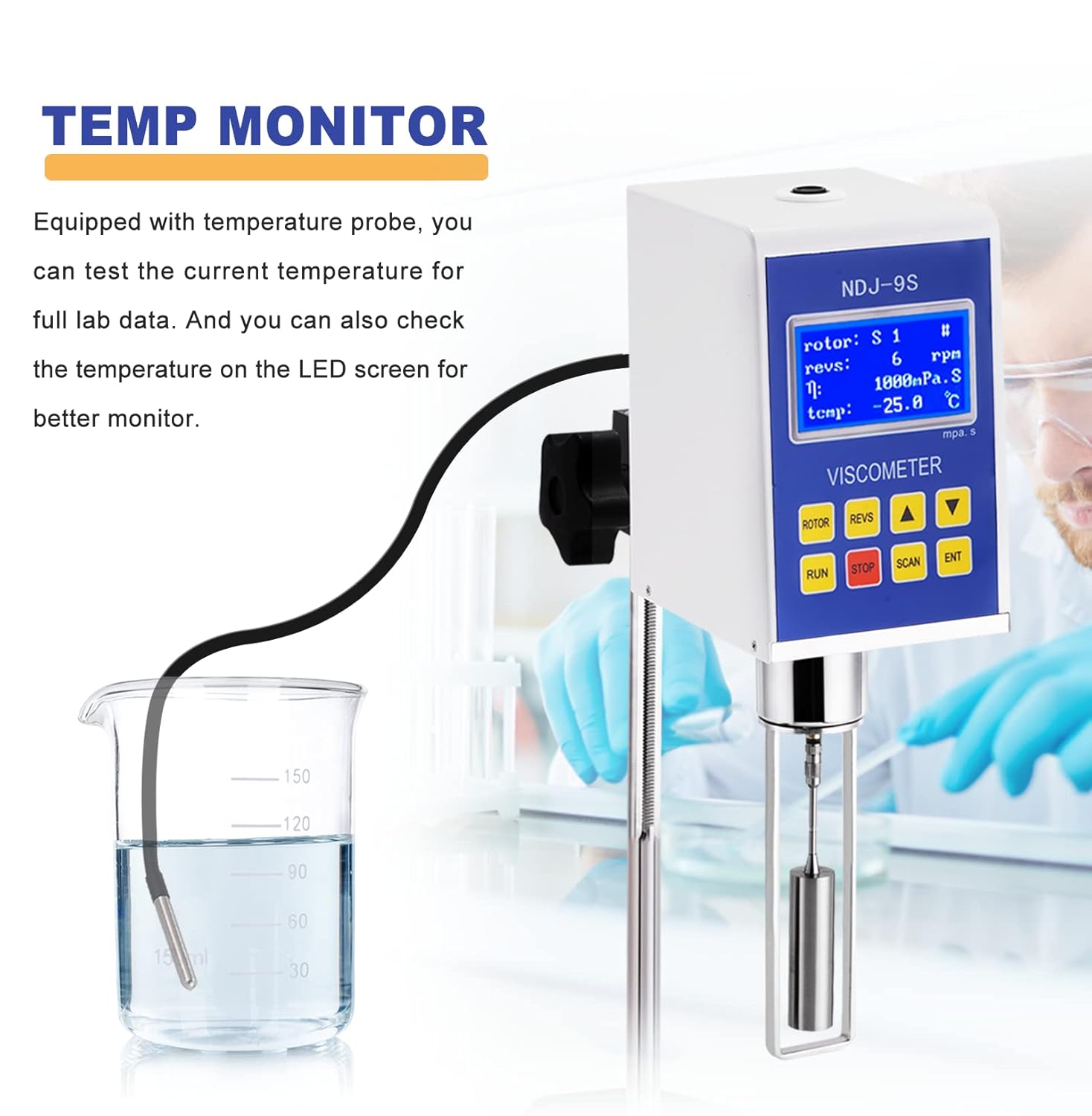 Saladulce Viscómetro rotatorio digital con sonda de temperatura, viscosímetro de laboratorio con salida de datos, 10-6, 000,000 mPa.s Probador de