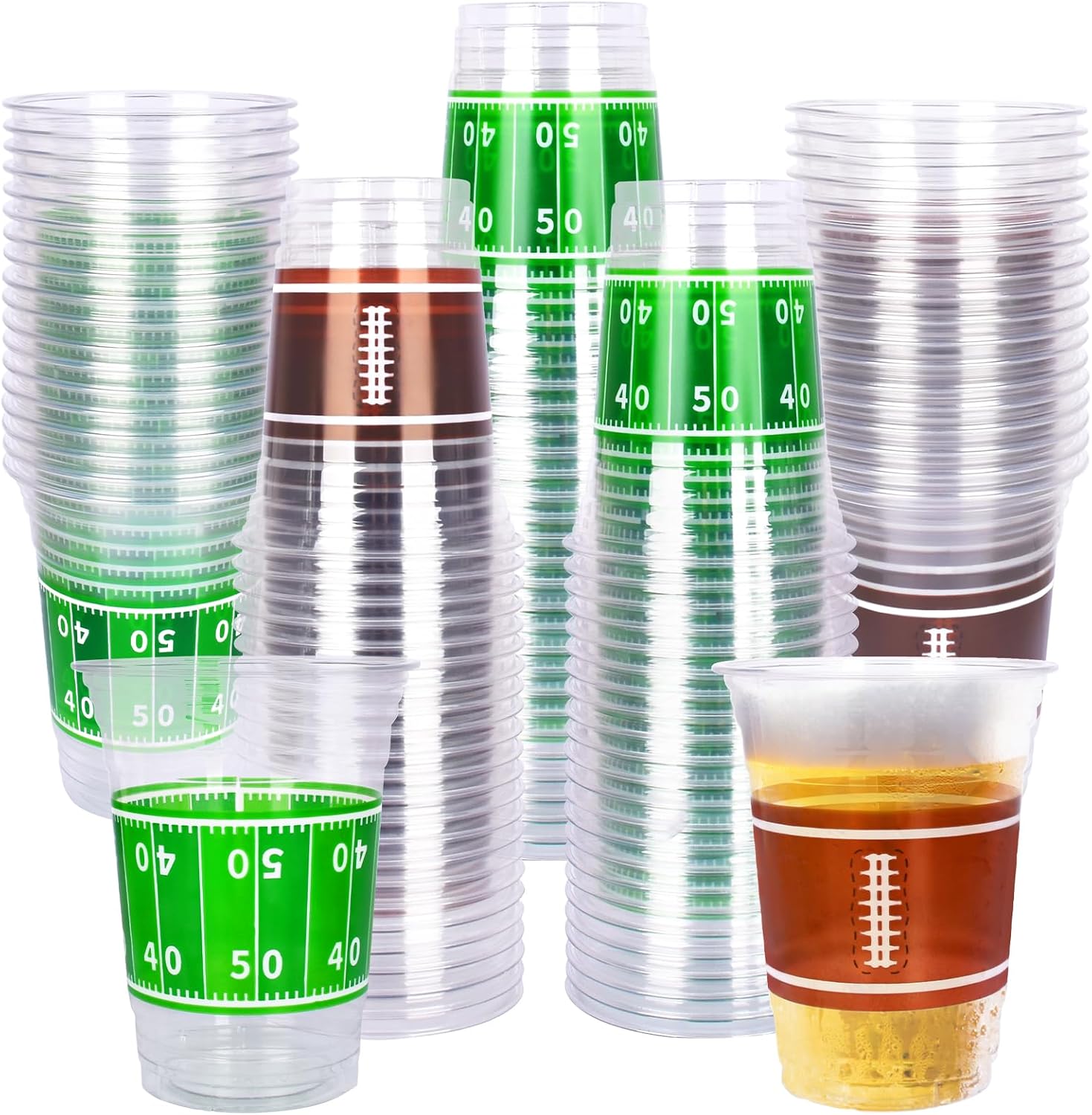 Gatherfun 100 vasos de plástico de fútbol de 16 onzas, perfectos para fiestas de fútbol y eventos de portón trasero, desechables y prácticos,