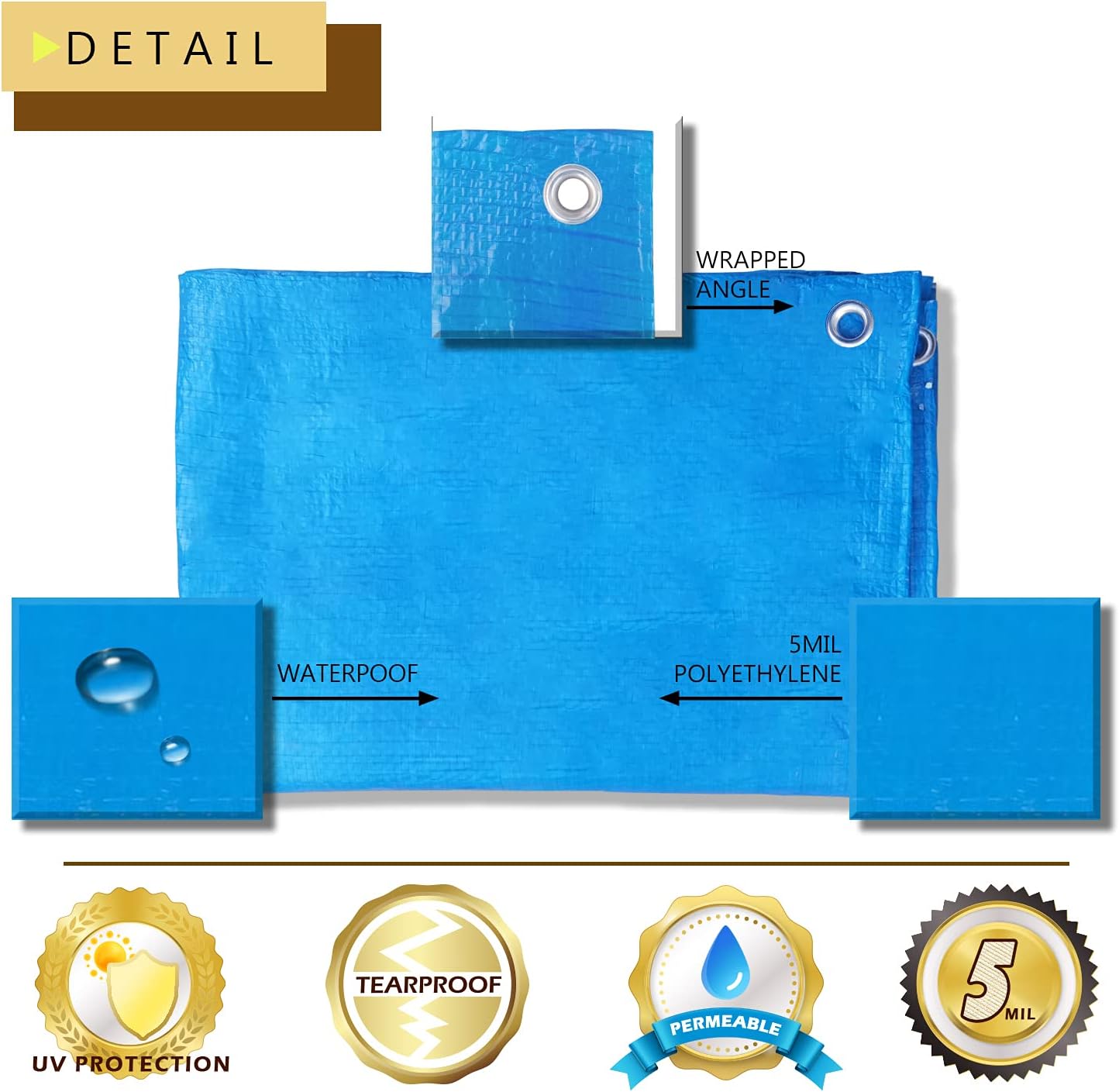COARBOR Lona impermeable de 5 x 7 pies, protección de 0.197in, cubierta de piscina para barco al aire libre, caravana, color azul