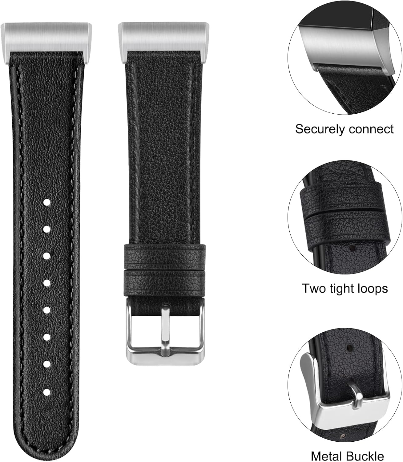 Vancle Bandas para Fitbit Charge 4 BandFitbit Charge 3 Band para mujeres y hombres, pulsera de cuero con conectores metálicos para Fitbit Charge 3
