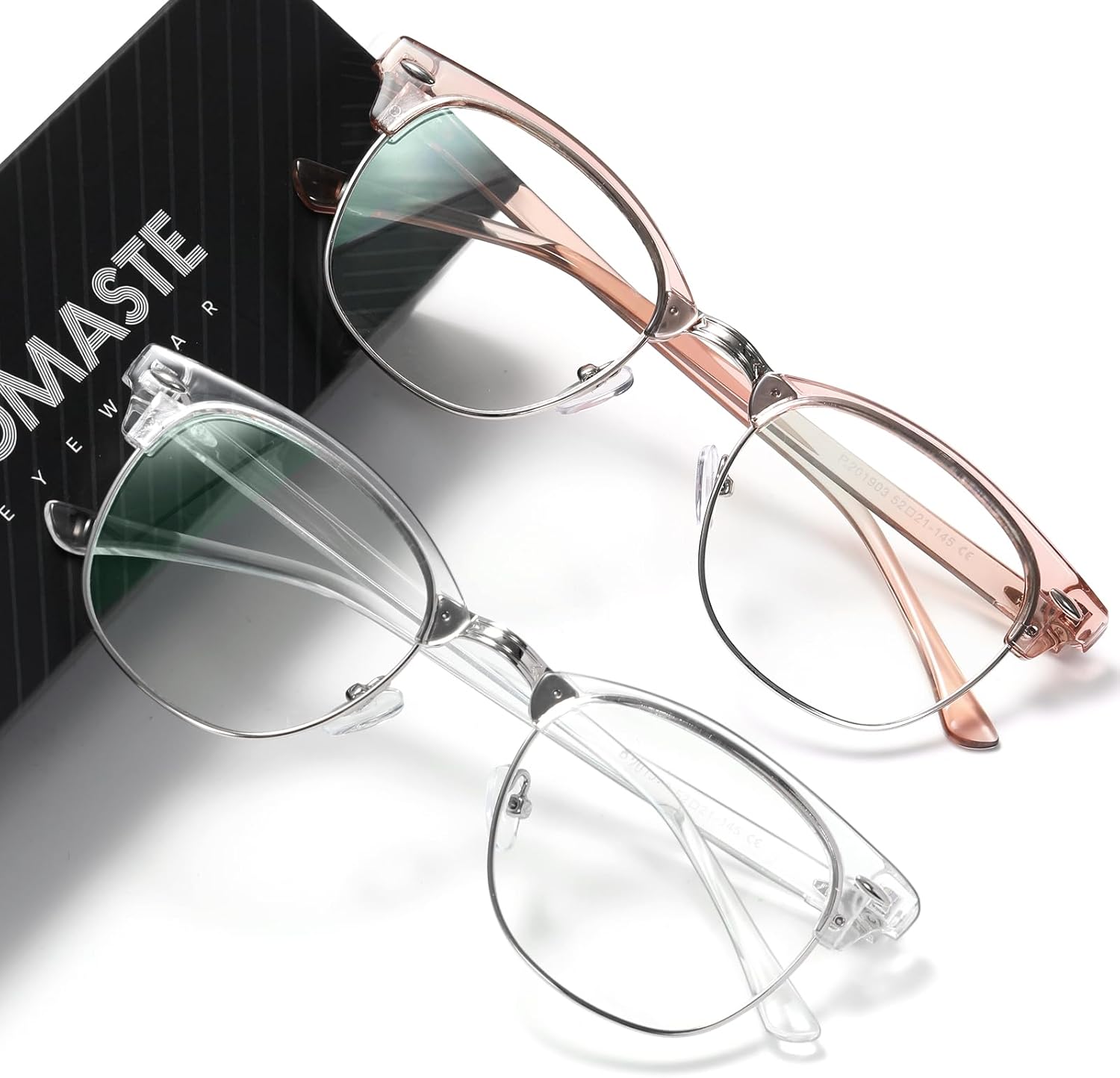 AOMASTE Lentes de bloqueo de luz azul, vintage, medio marco, lente transparente UV, antifatiga ocular, gafas de juegos para computadora para mujeres