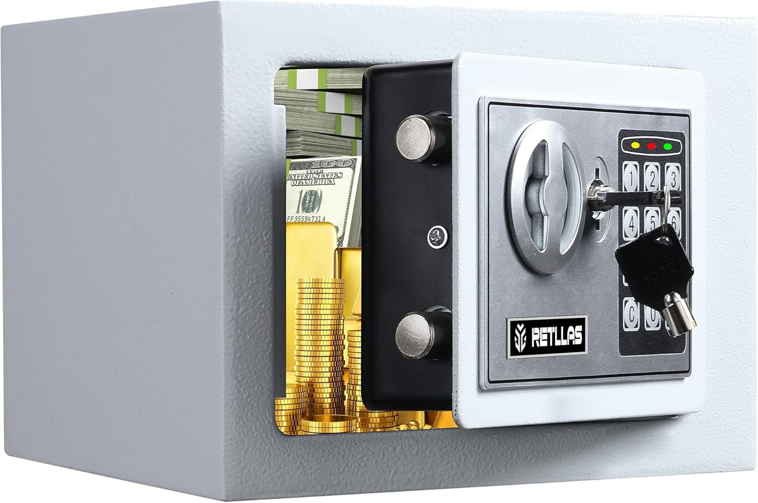 RETLLAS Caja de seguridad blanca de 0.23 pies cúbicos electrónica digital mini gabinete cajas fuertes de acero de aleación sólida para oficina,