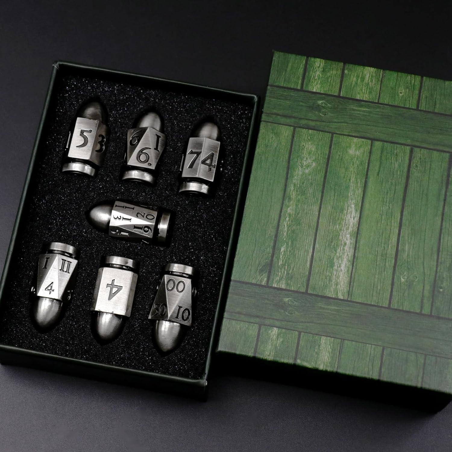 Dados de bala para Calabozos y Dragones, juego de dados de metal D y D poliédricos D y D para juegos de rol, dados Cyberpunk únicos para temas de
