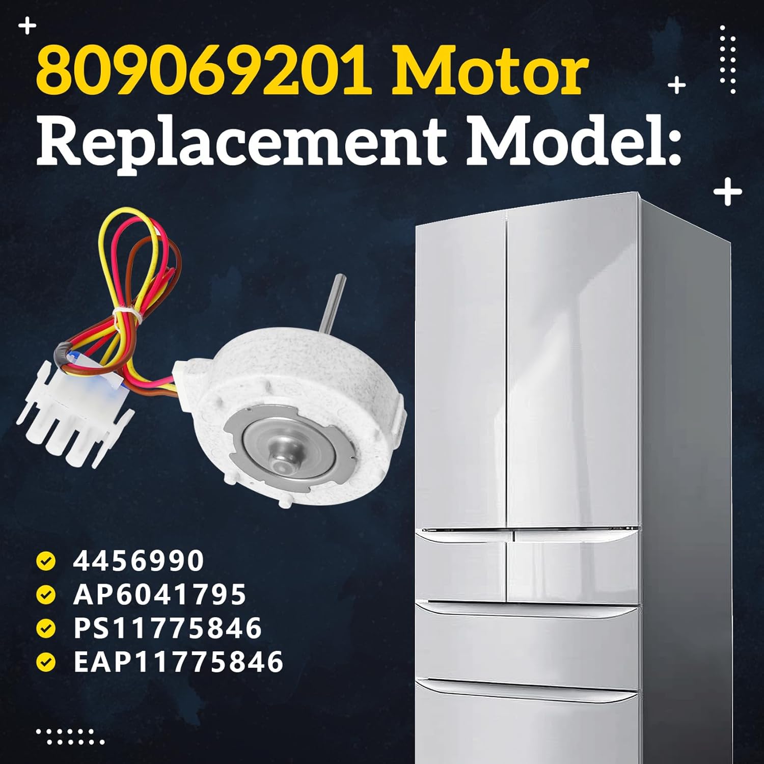 Motor del ventilador del evaporador del refrigerador 2024 809069201 AP6041795 compatible con frigidaire, Kenmore, electrolux, reemplaza 4456990,