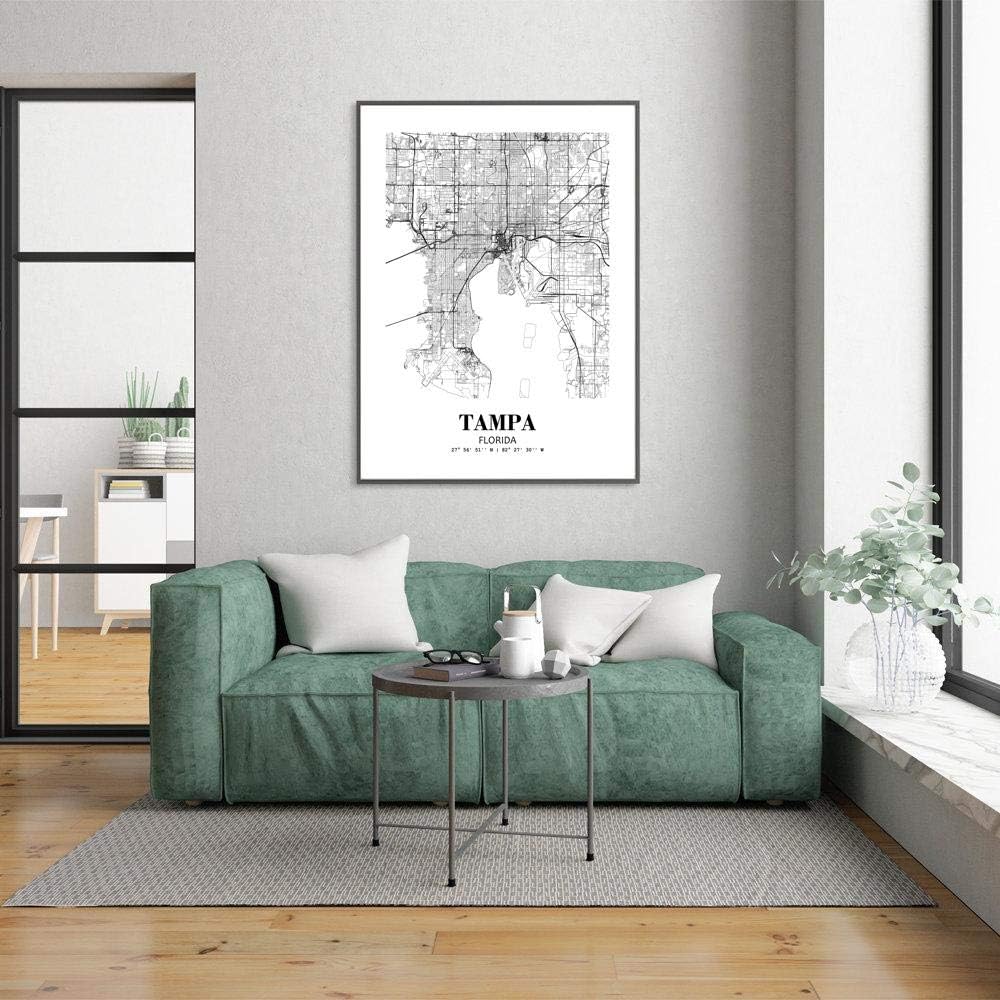 8X10 sin marco Tampa Florida Vista de la ciudad Resumen Camino Moderno Mapa Arte Impresión Póster de pared Oficina Decoración del Hogar Línea