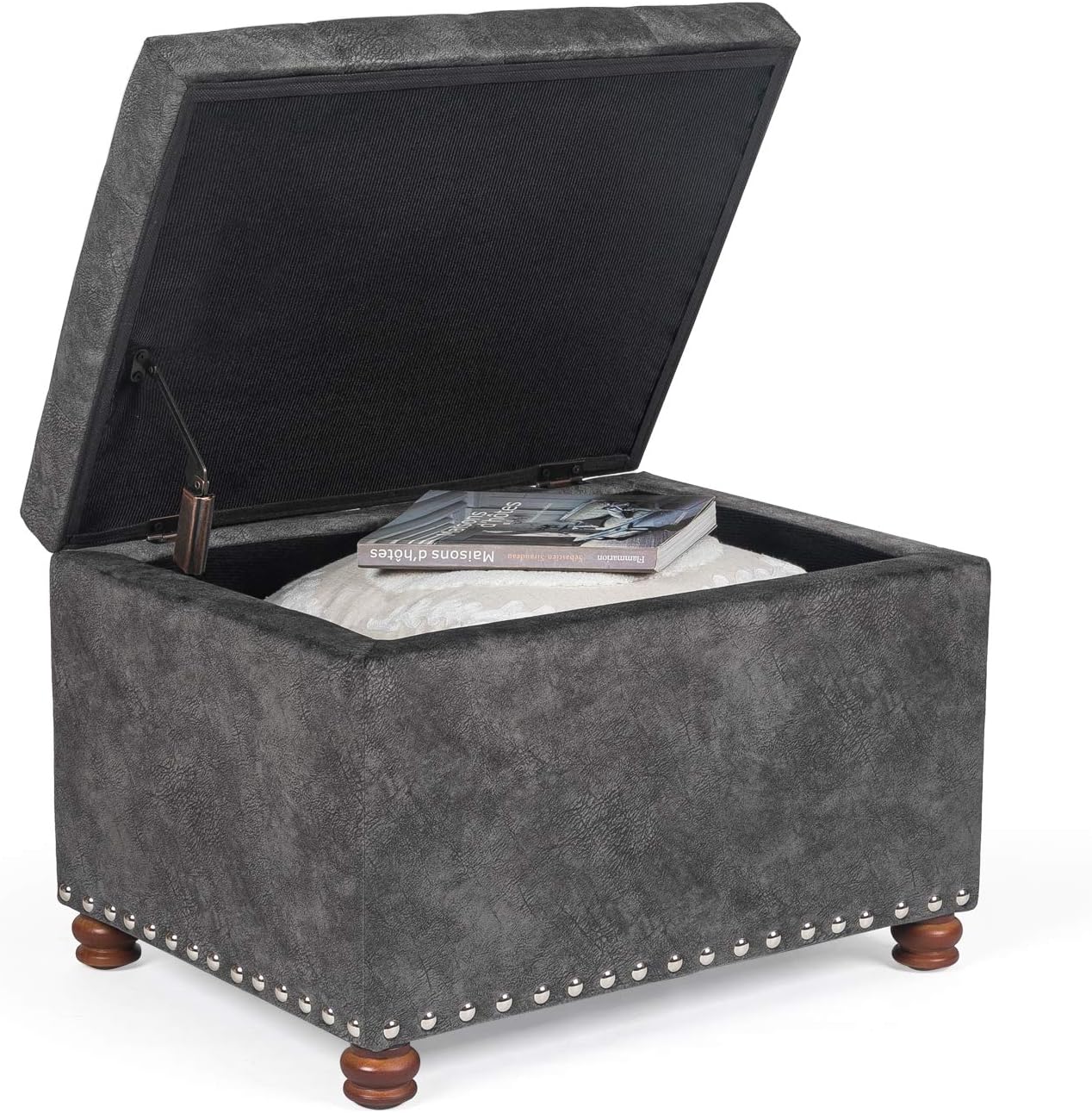 Joveco Otomana rectangular de 24 pulgadas con almacenamiento para sala de estar, banco de almacenamiento tapizado, taburete y asiento con tapa