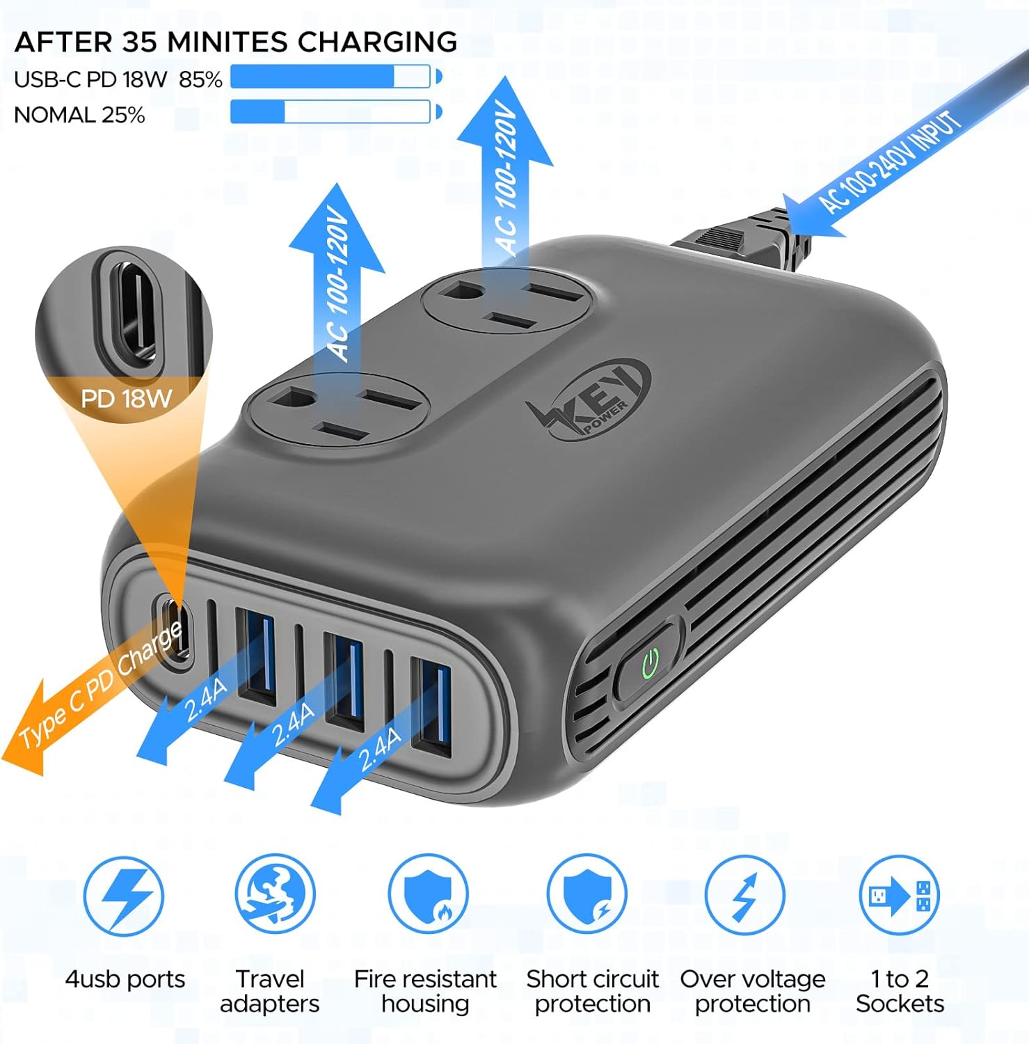 Convertidor de 220 V a 110 V, convertidor de voltaje descendente Key Power de 230 vatios y convertidor de corriente, adaptador de corriente de viaje