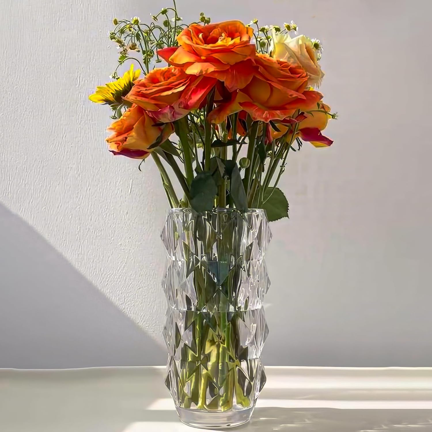 Florero de cristal de 8.9 pulgadas, resistente para centros de mesa, flores, decoración del hogar, grandes jarrones de vidrio transparente para mesa