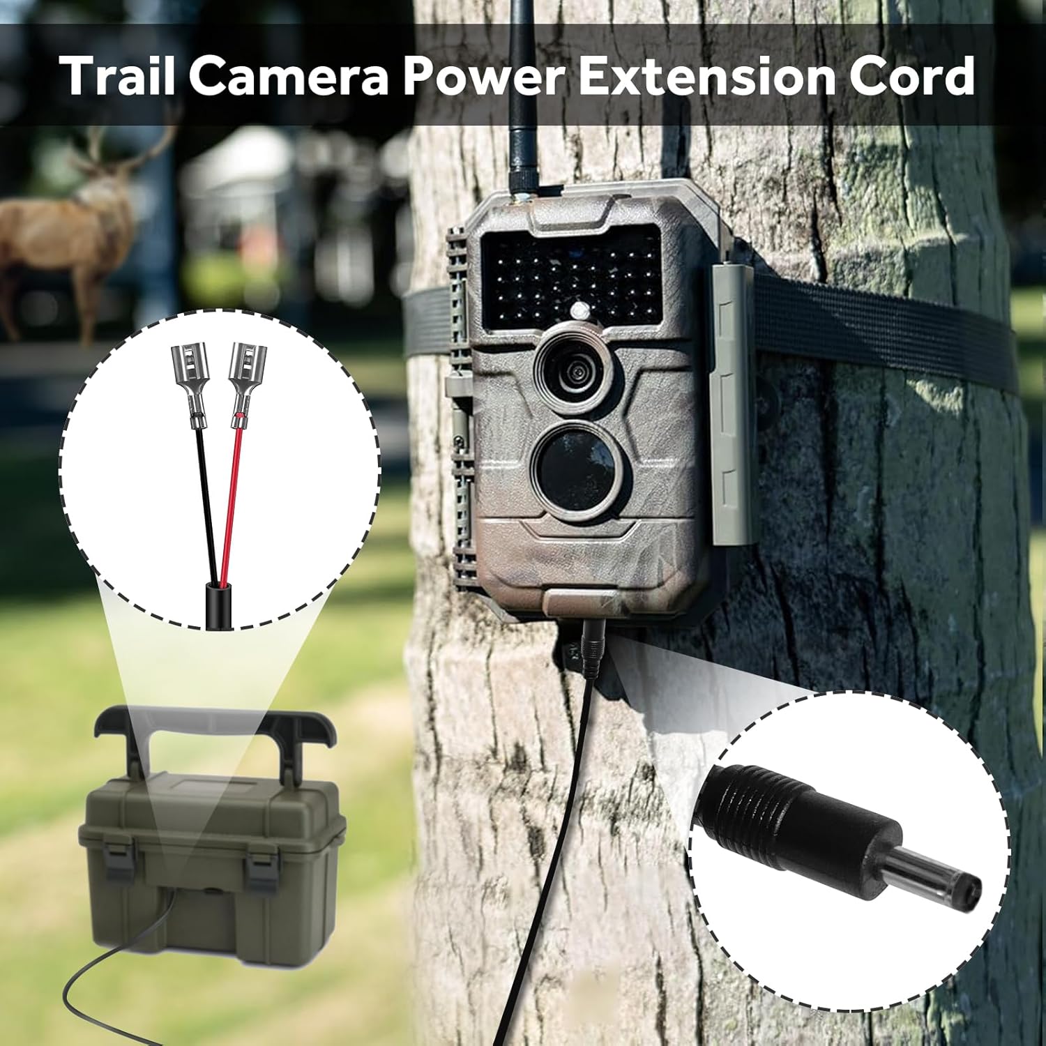 Cable de alimentación para cámara Trail de 79 pulgadas Cable de alimentación externo de CC, compatible con enchufe de CC de 0.217×0.083 in, ideal