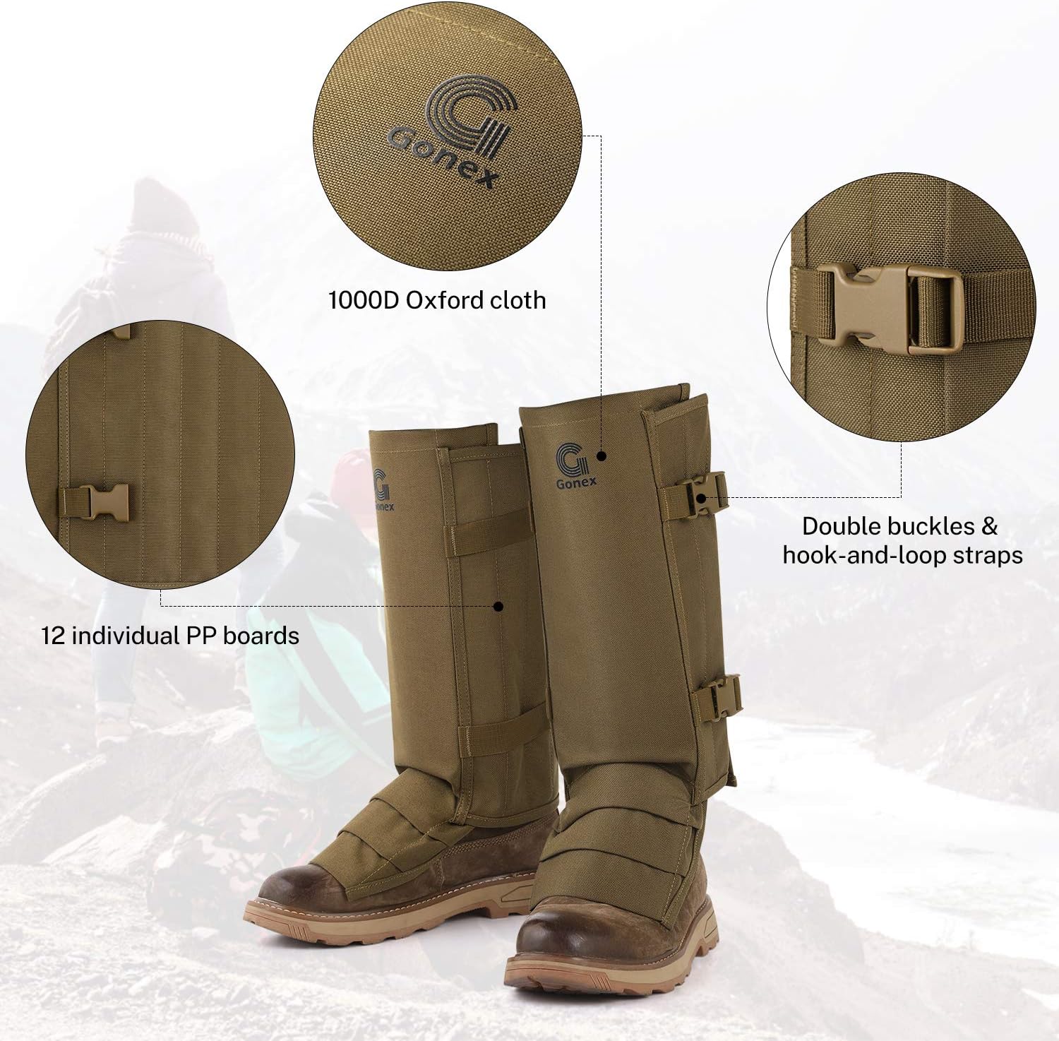 Gonex Polainas de serpiente, protectores de serpientes impermeables, protección contra mordeduras de serpiente para piernas inferiores, polainas a