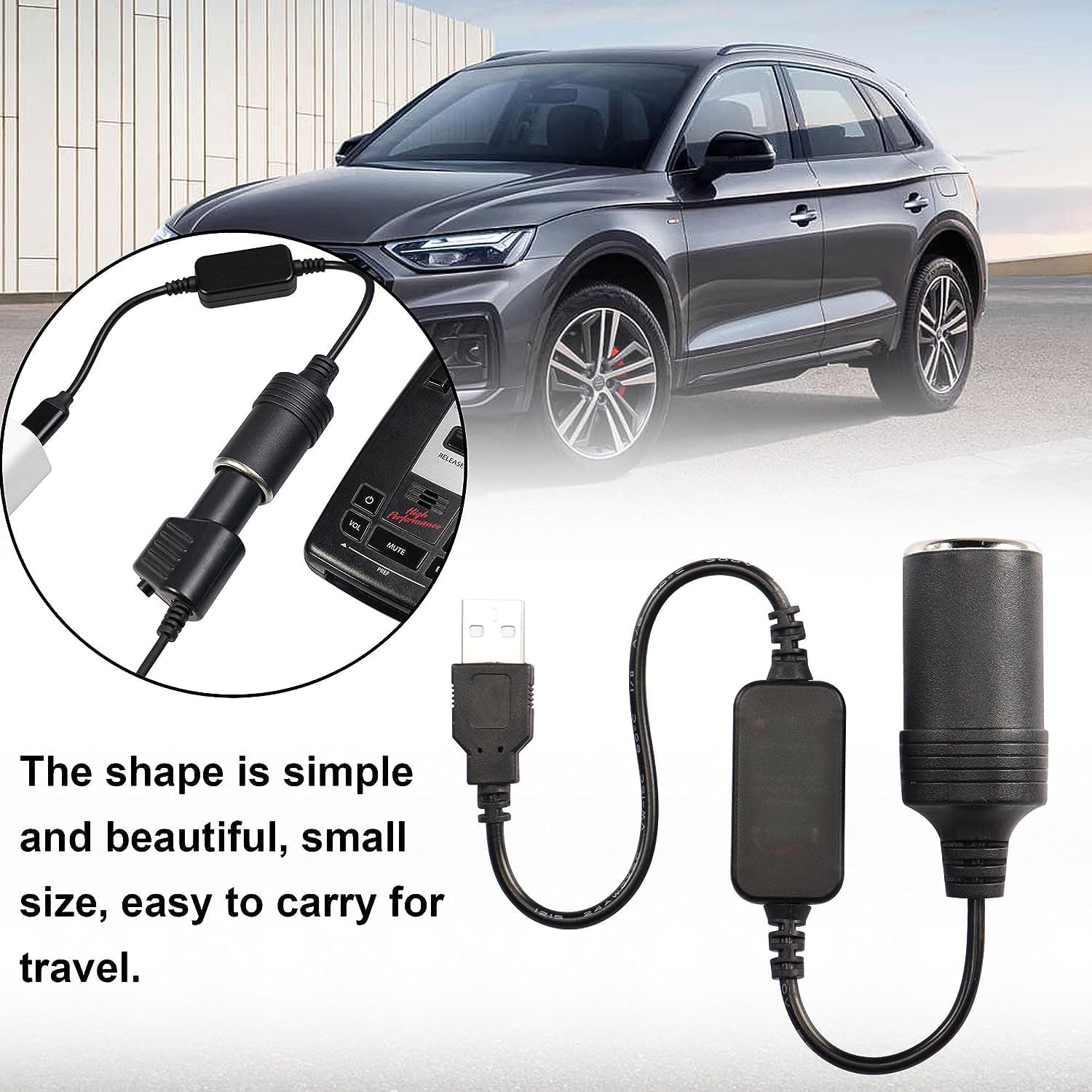 Adaptador de enchufe USB A macho a encendedor de cigarrillos de 12 V para cámara de salpicadero, GPS, tiras de luz LED para automóvil y otros