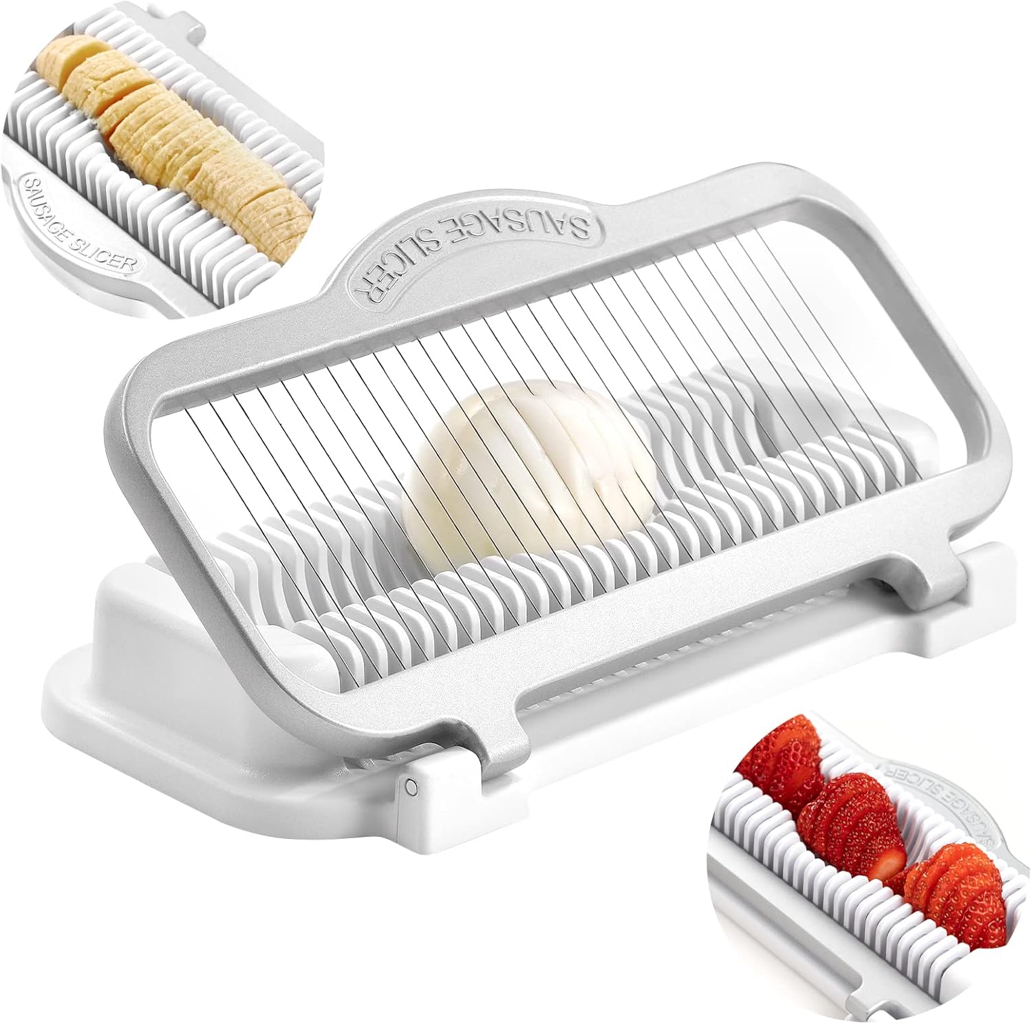 Cortador de huevos para huevos duros duros rebanador de plátano, alambres de aluminio y acero inoxidable, cortador de fresas, multiusos, resistente,
