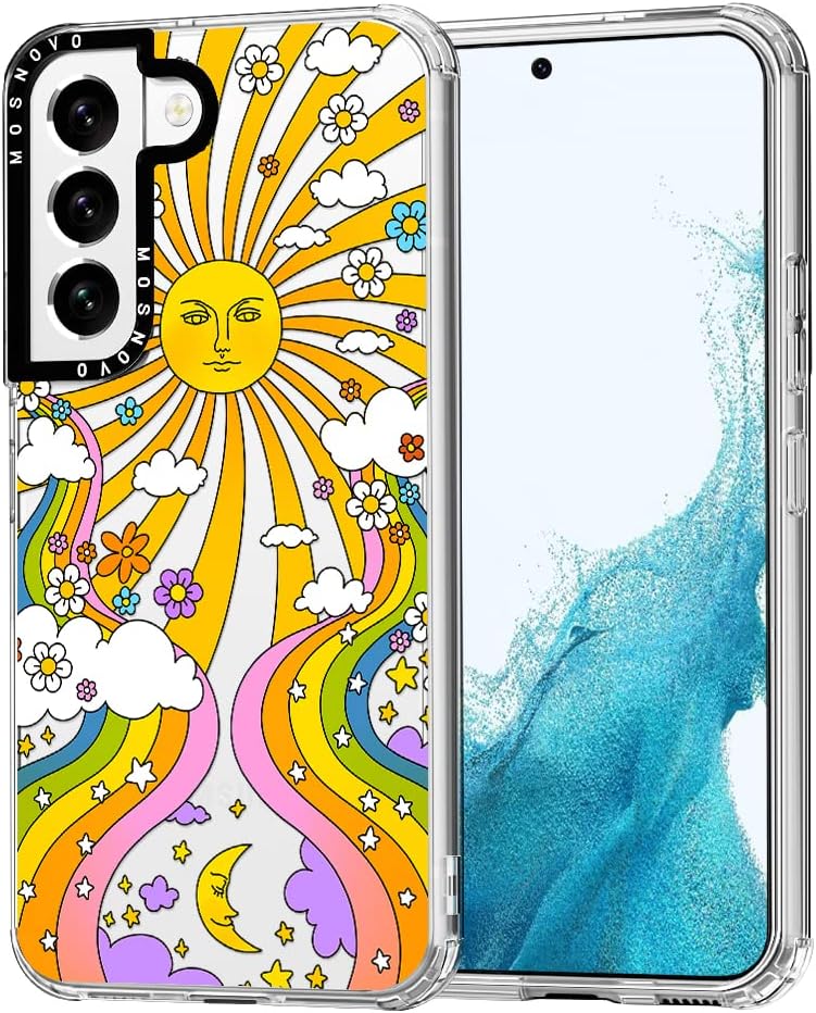 MOSNOVO Funda para Galaxy S22 Plus, diseño psicodélico de los años 70, diseño transparente de plástico transparente con carcasa protectora de TPU