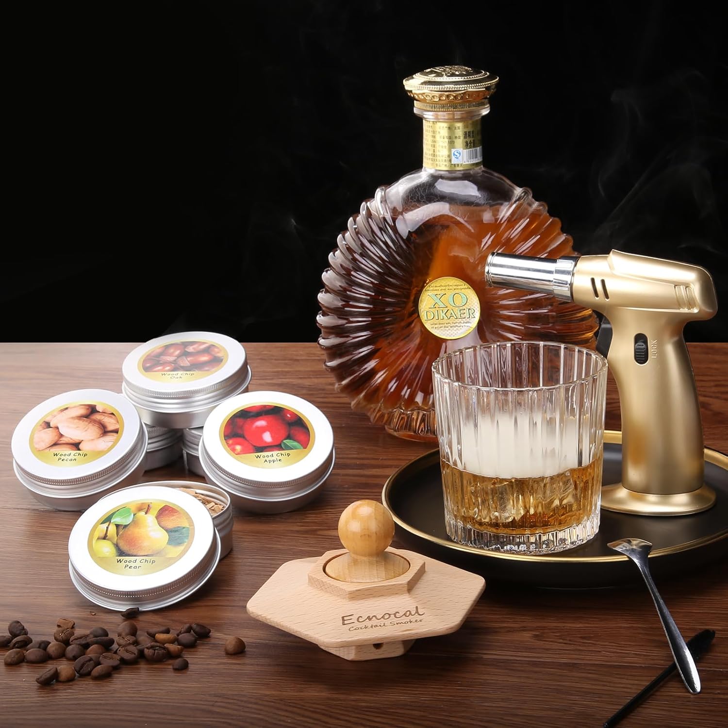 Kit de ahumador de cóctel con antorcha, 6 sabores de virutas de madera, bourbon ahumador para cócteles, vino, whisky, regalos de cumpleaños para