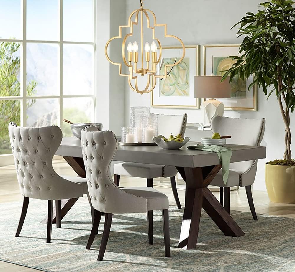 Wellmet Lámpara de araña Orb Dorada, 4 luces, estilo vela, geométrica, para comedor, vestíbulo, entrada, pasillo, comedor y sala de estar, 22.4