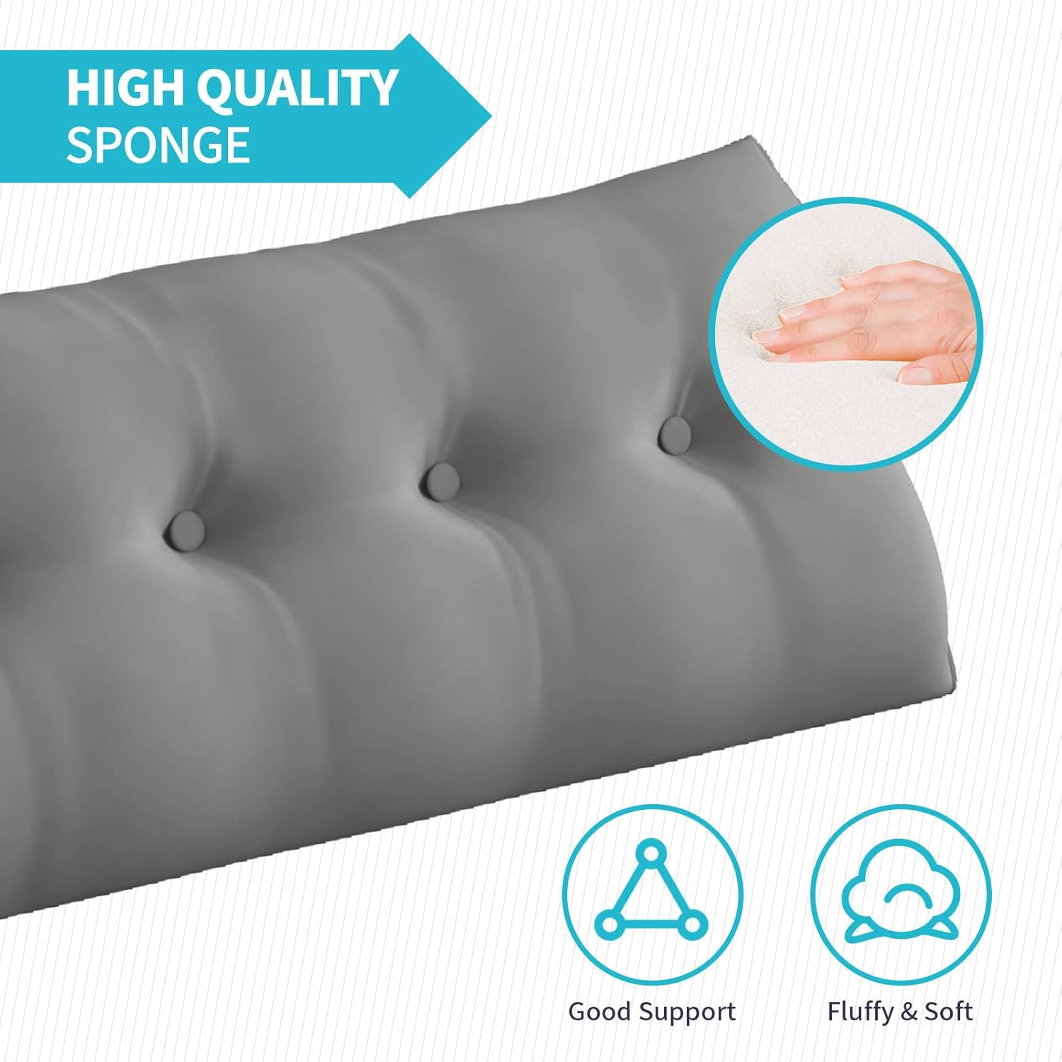 CECER Almohada de cabecera para cama individual, almohada triangular grande con dos bolsillos laterales, cojín largo de cuña para cama o mujer