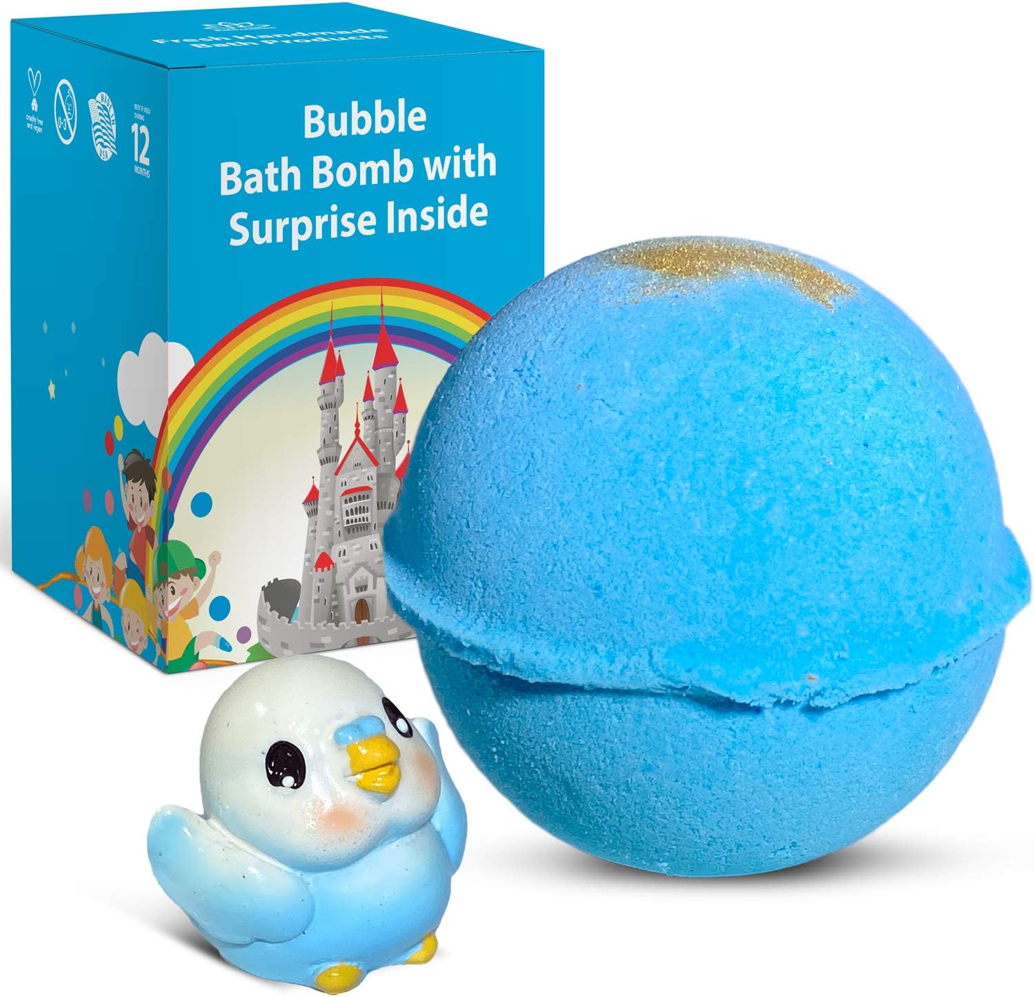 Lindo juguete de pájaros pequeños en bomba de baño de burbujas para niños con sorpresa en el interior, ingredientes naturales seguros para pieles