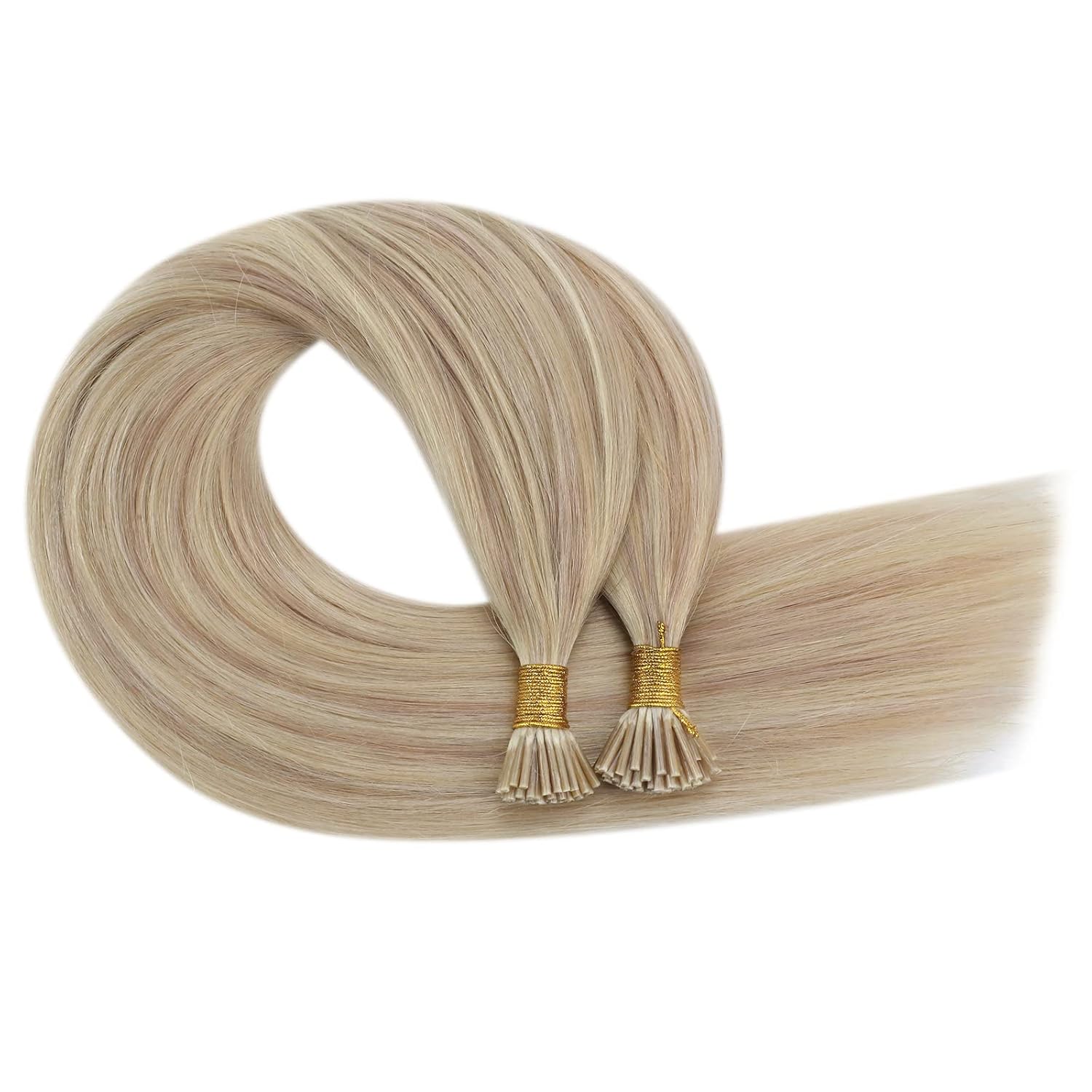 Ugeat I Tip – Extensiones de cabello humano con queratina de 18 pulgadas, extensiones de cabello humano #P1813 rubio ceniza con reflejos rubios