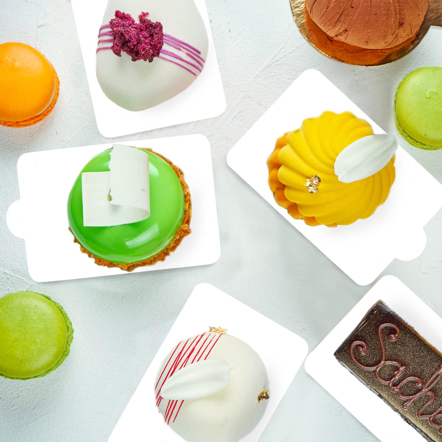 Mini tablas para pasteles, 100 bases de mousse, platos de tablero de papel, bandejas de exhibición de postres para cupcakes, base de cartón para