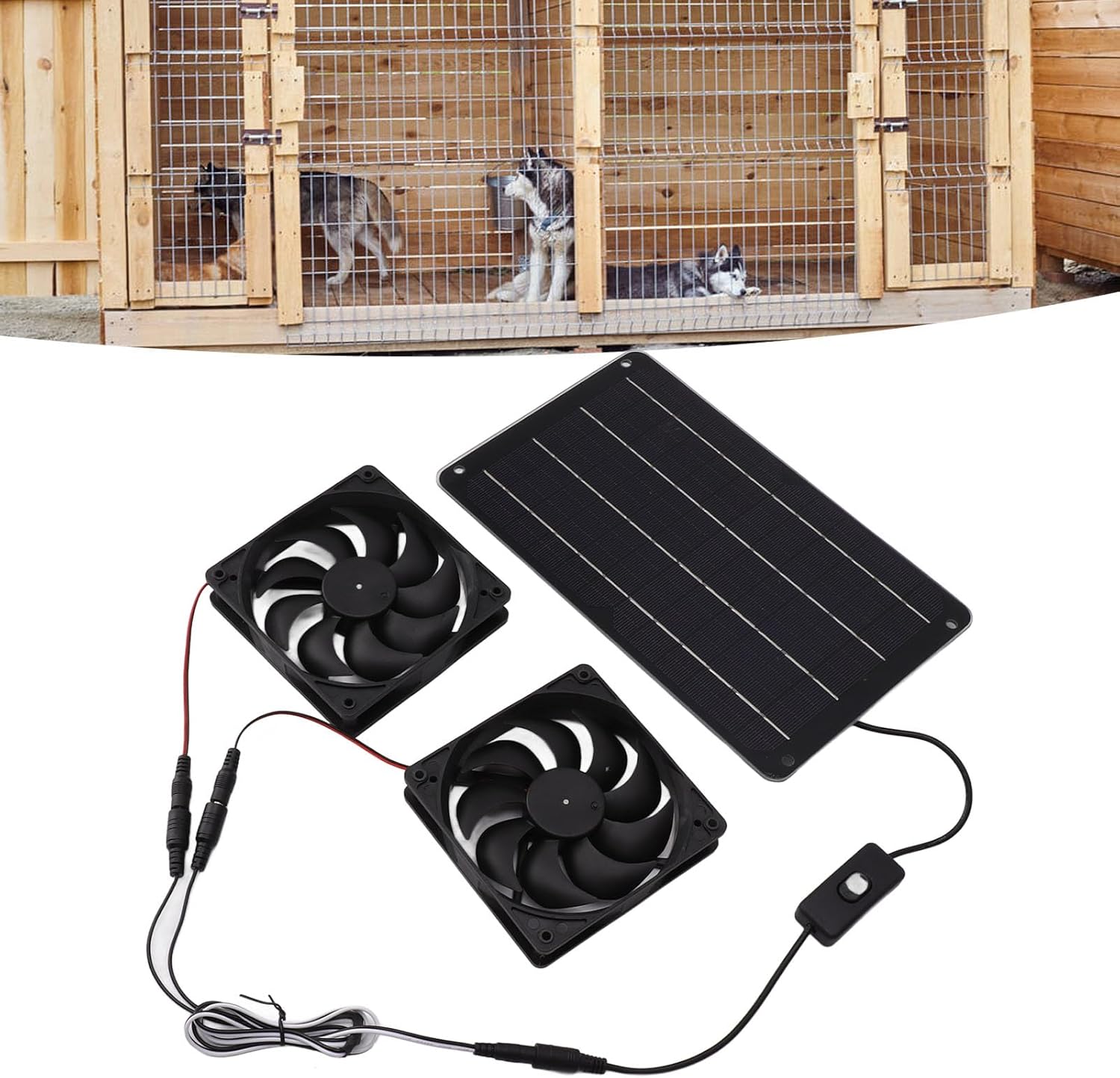 Ventilador de energía solar, panel solar de 20 W, kit de ventilador doble con interruptor de encendido y apagado, ventilador solar portátil exterior