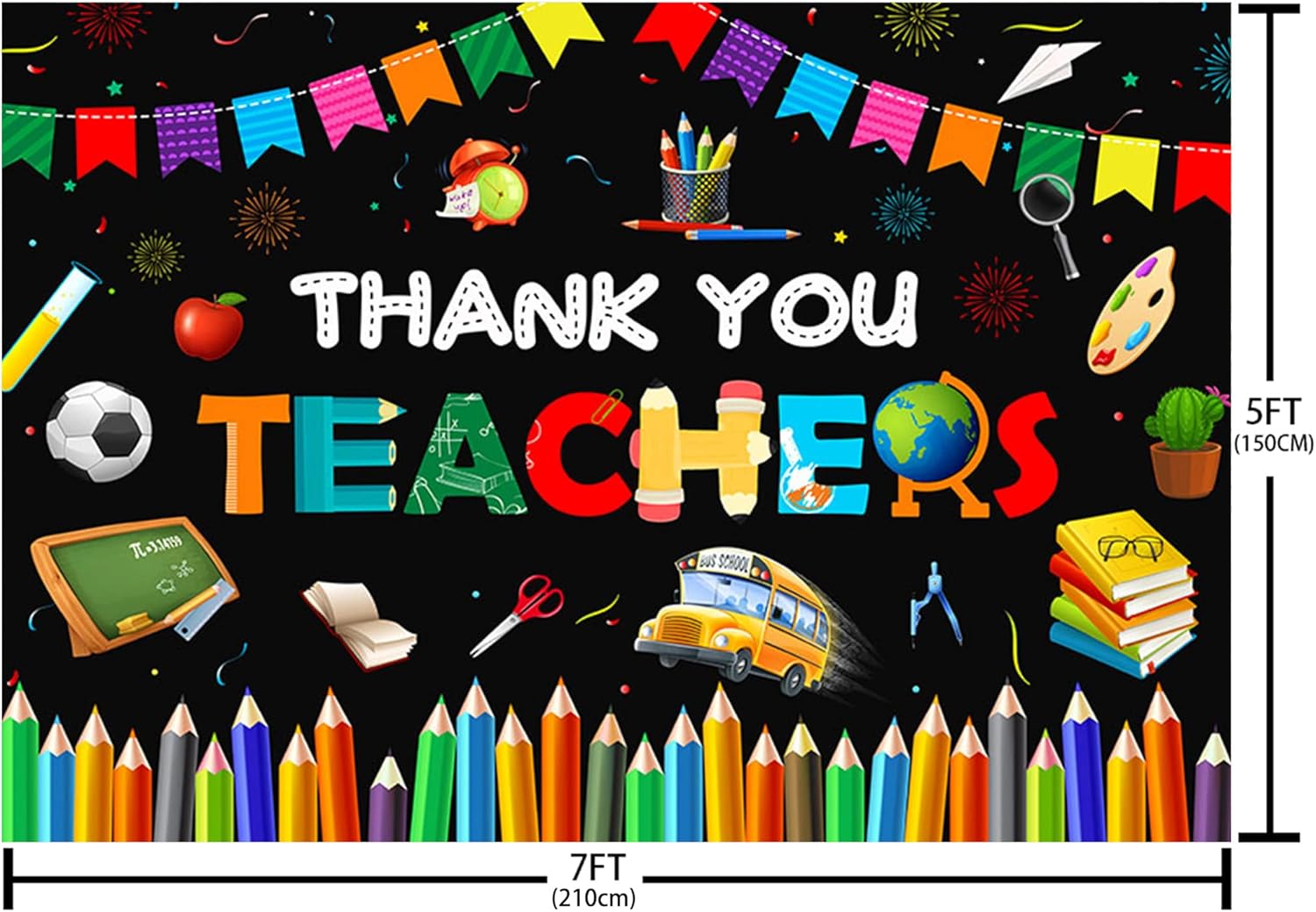 MEHOFOND Fondo de agradecimiento para maestros de 7 x 5 pies, pancarta de decoración de aula con texto en inglés “Thank You Teachers”, decoración