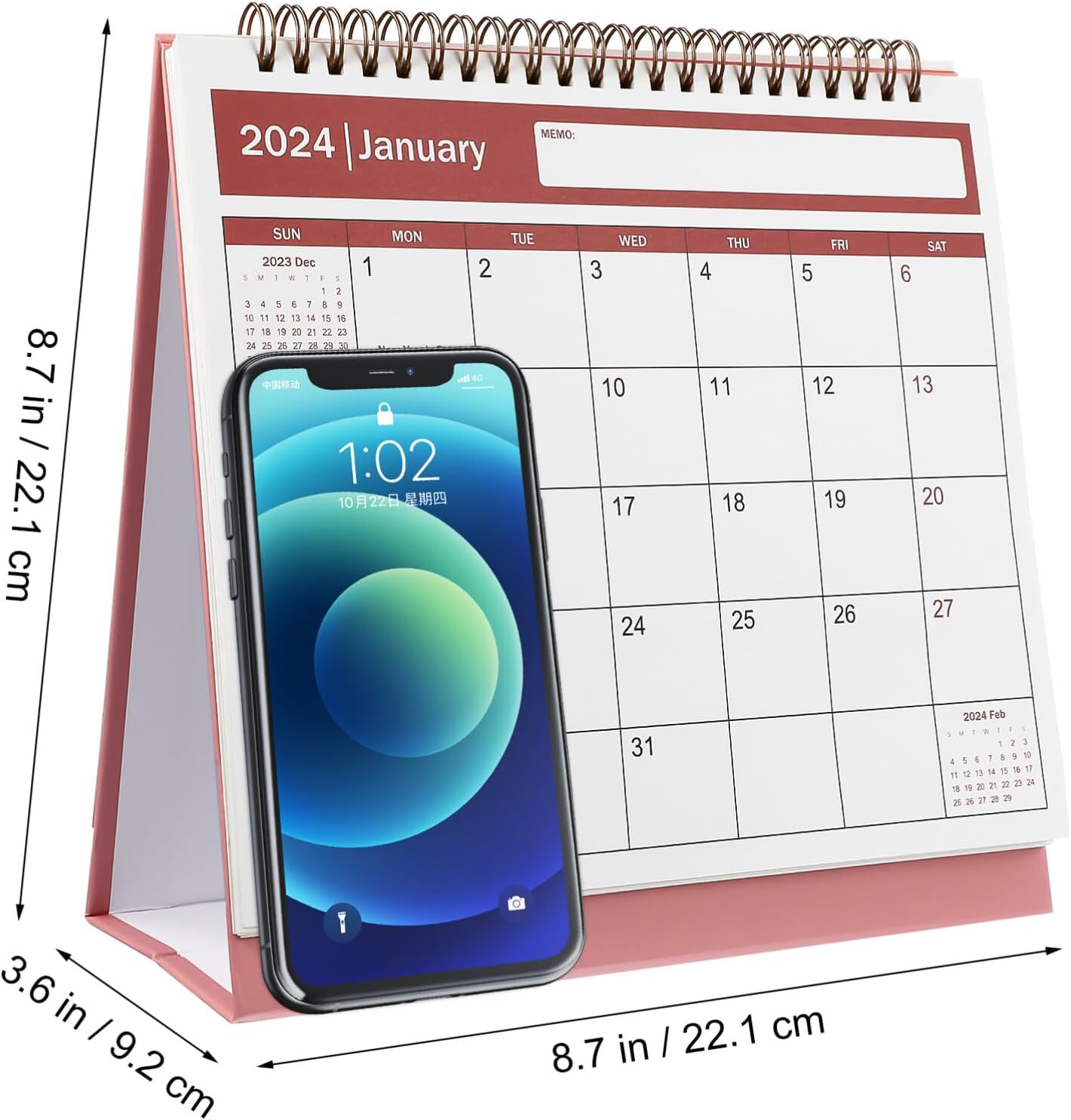 NUOBESTY Calendario de escritorio 2024-2025 de pie, calendario de escritorio, calendario de papel, calendario diario, páginas mensuales, calendario
