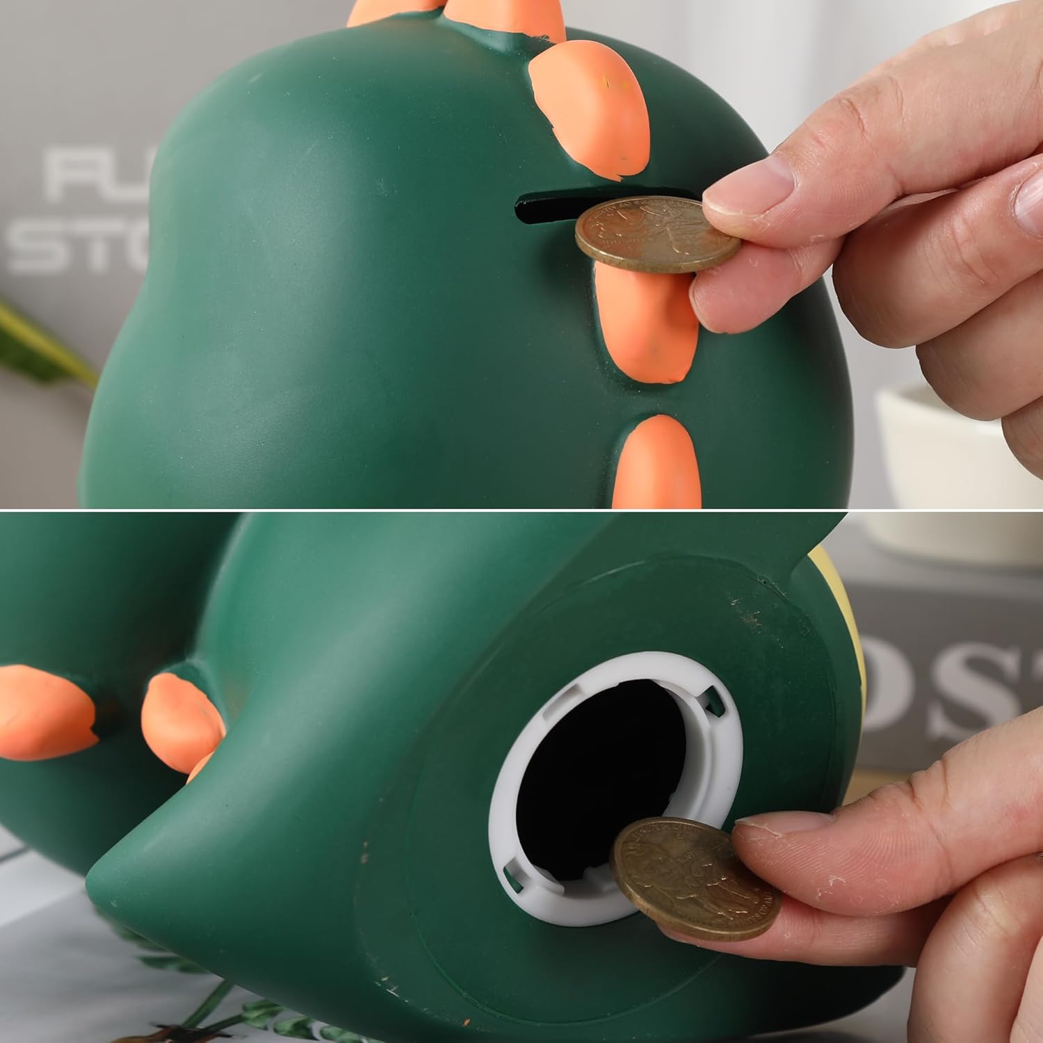 H&W Banco de dinero de dinosaurio con bonita cabeza grande, alcancía de tiranosaurio Rex inastillable, primer banco de monedas, el mejor cumpleaños