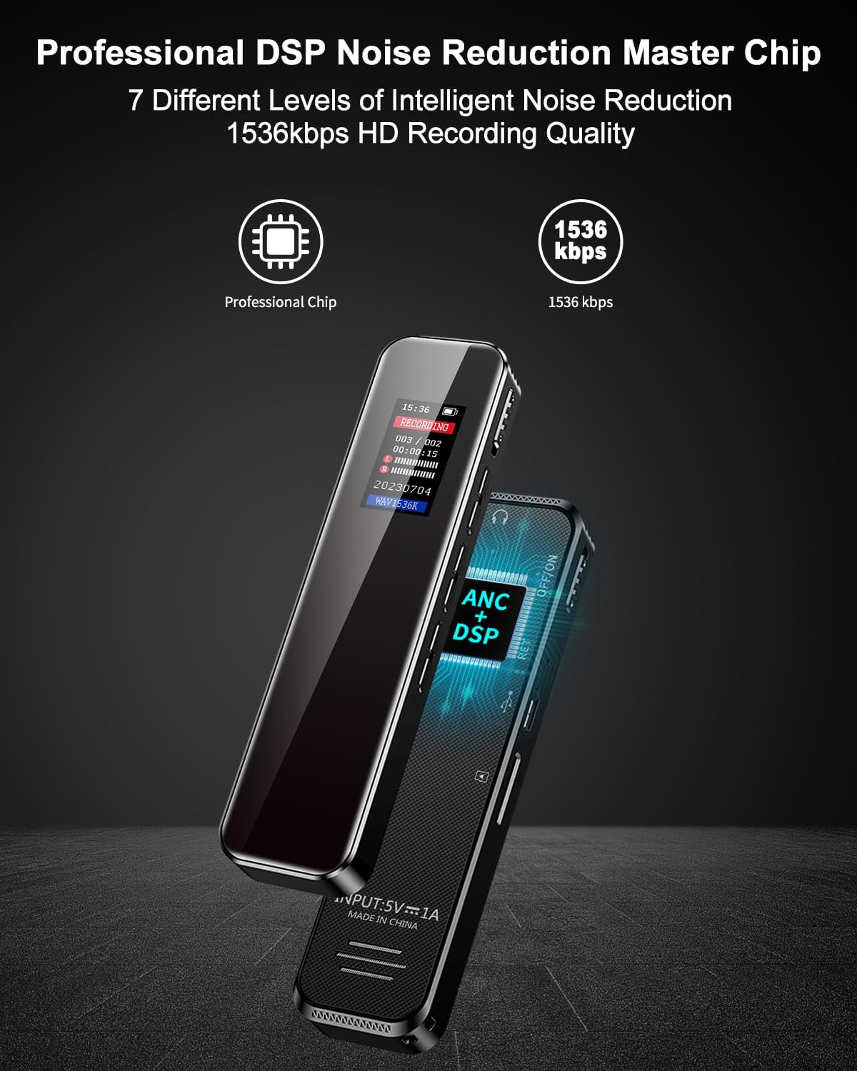 Grabadora de voz digital de 32 GB para conferencias y reuniones, grabadora activada por voz con capacidad de 2324 horas, grabadora de audio de