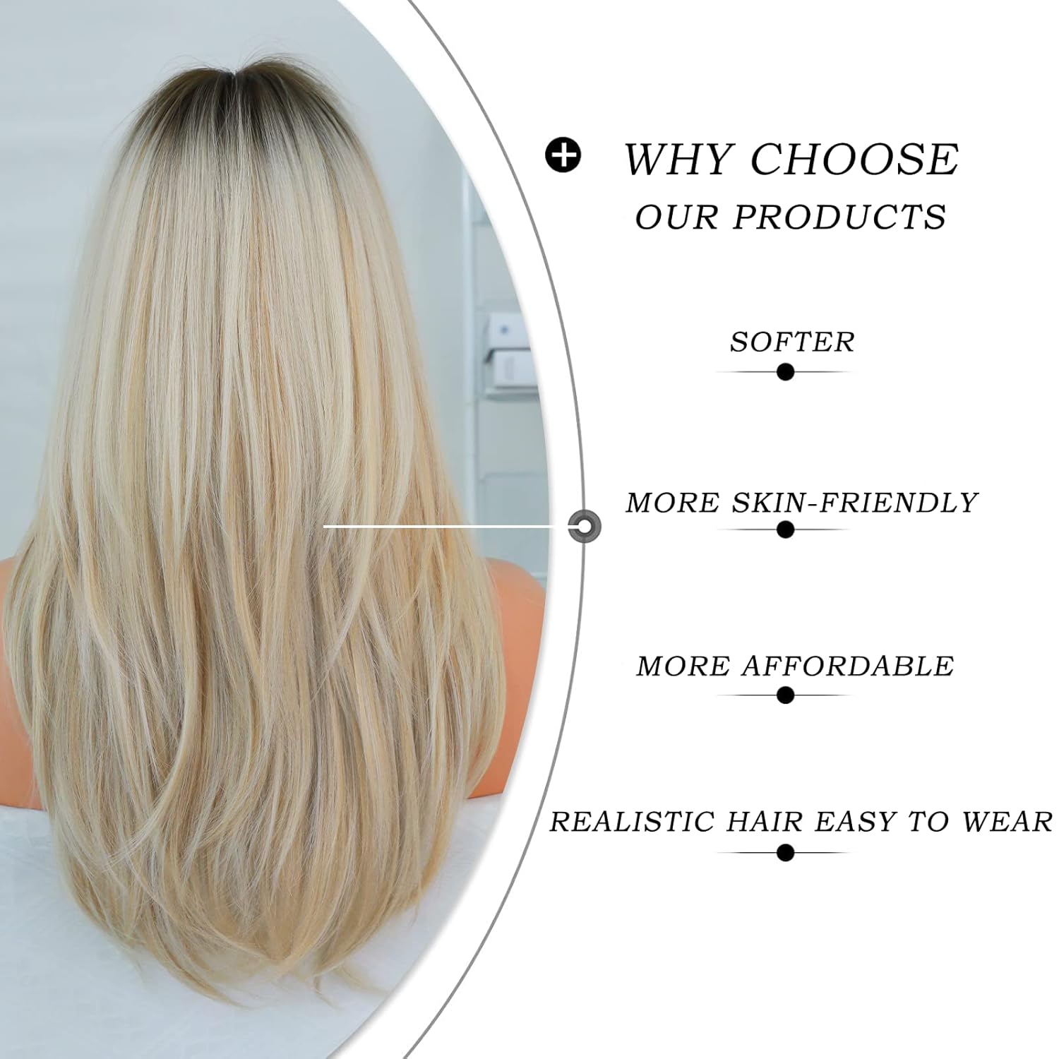 7JHH WIGS Peluca rubia larga con flequillo para mujer, fibra resistente al calor, pelucas de cabello sintético en capas de 25 pulgadas con raíces