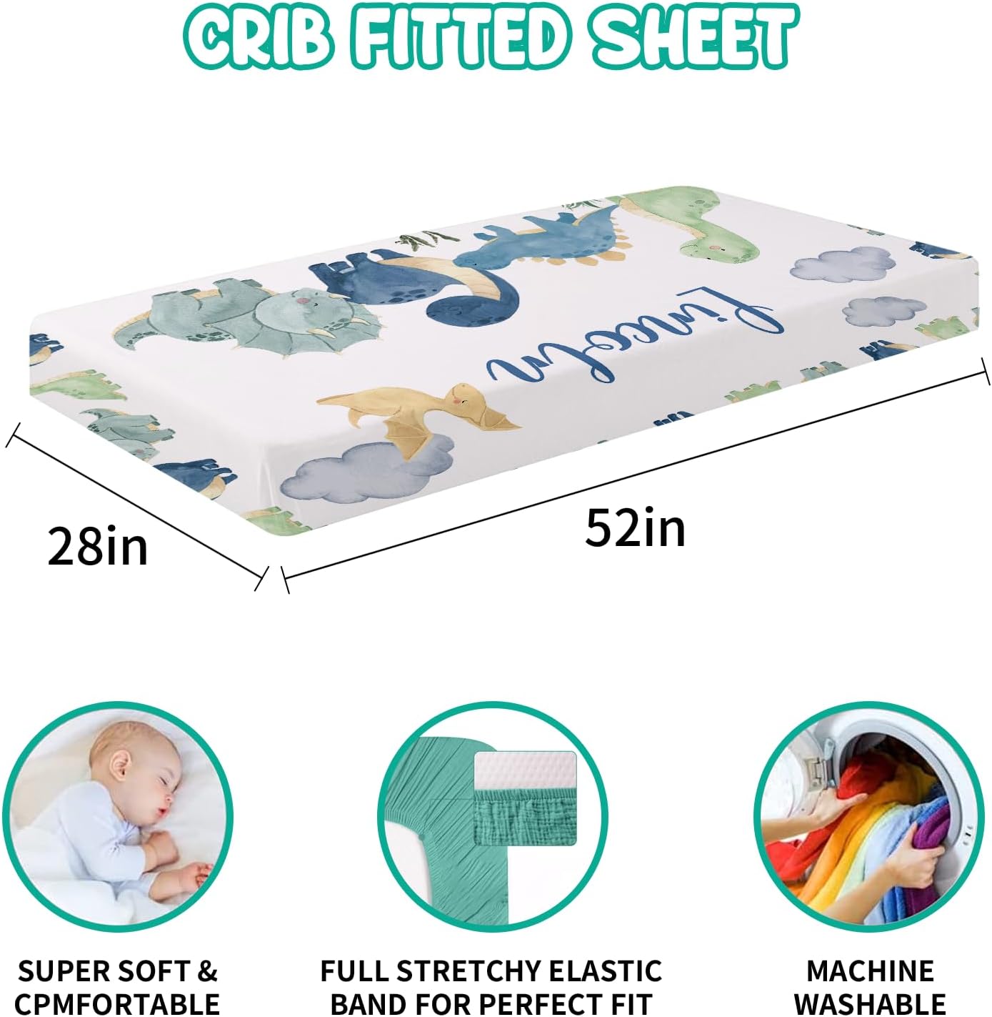 Juego de ropa de cama personalizado para cuna juegos de cuna de bebé con temática de dinosaurios de 5 piezas para niño con nombre personalizado,