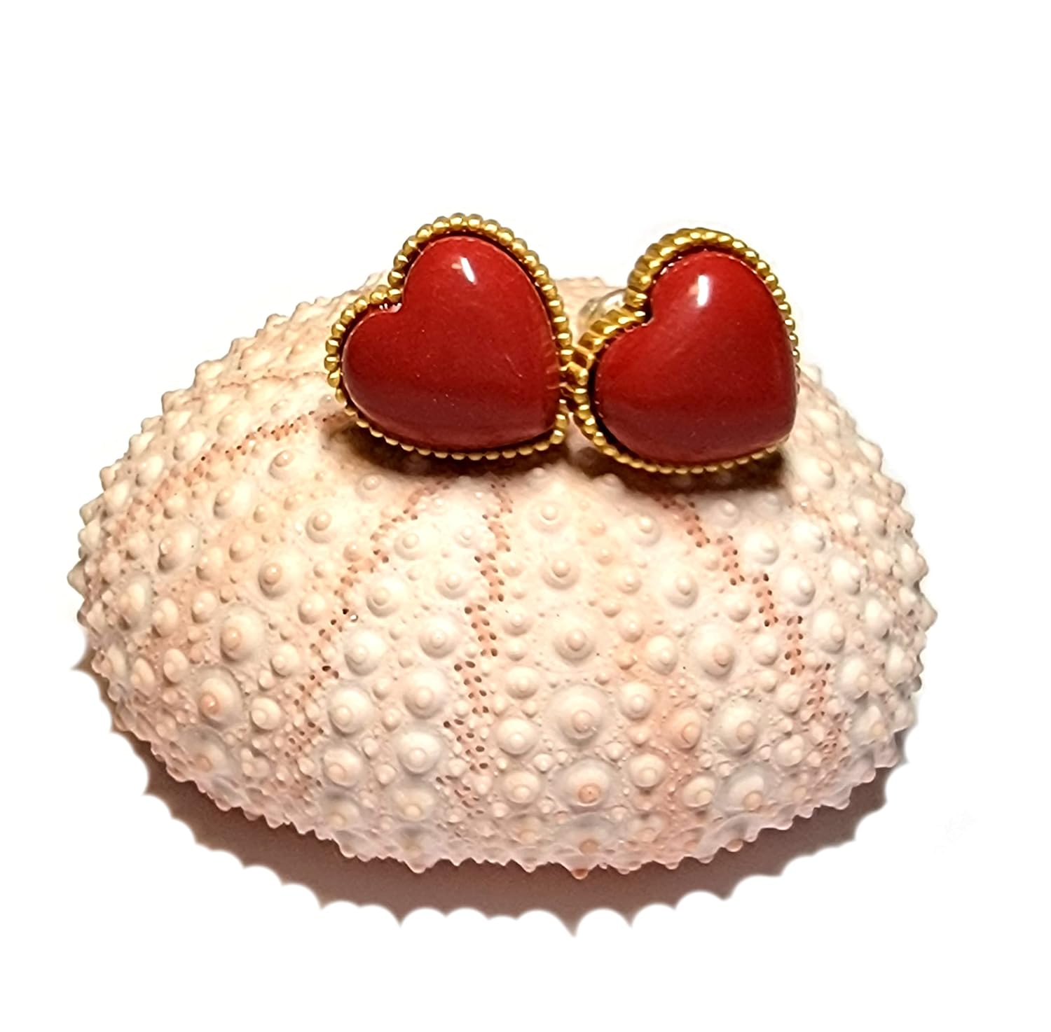 925 Sterling Silver Red Jasper Heart Stud Earrings 14K Gold Plated Matte Finish Natural Gemstone Dainty Stud Women’s Earrings – Hypoallergenic Safe