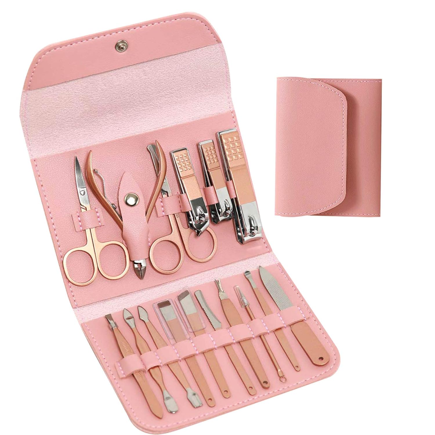 AYALLEAA Kit de manicura cortaúñas juego de pedicura 18 en 1 de acero inoxidable profesional herramientas de cuidado de la nariz, tijeras para el