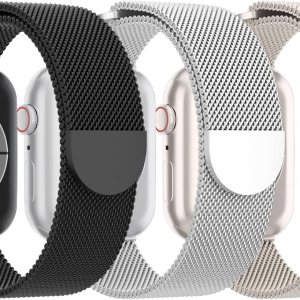 Steezrd Paquete de 3 correas metálicas de malla compatibles con Apple Watch de 1.496 in 1.575 in 1.614 in 1.654 in 1.732 in 1.772 in 1.929 in, Steezrd Paquete de 3 correas metálicas de malla compatibles con Apple Watch de 1.496 in 1.575 in 1.614 in 1.654 in 1.732 in 1.772 in 1.929 in,